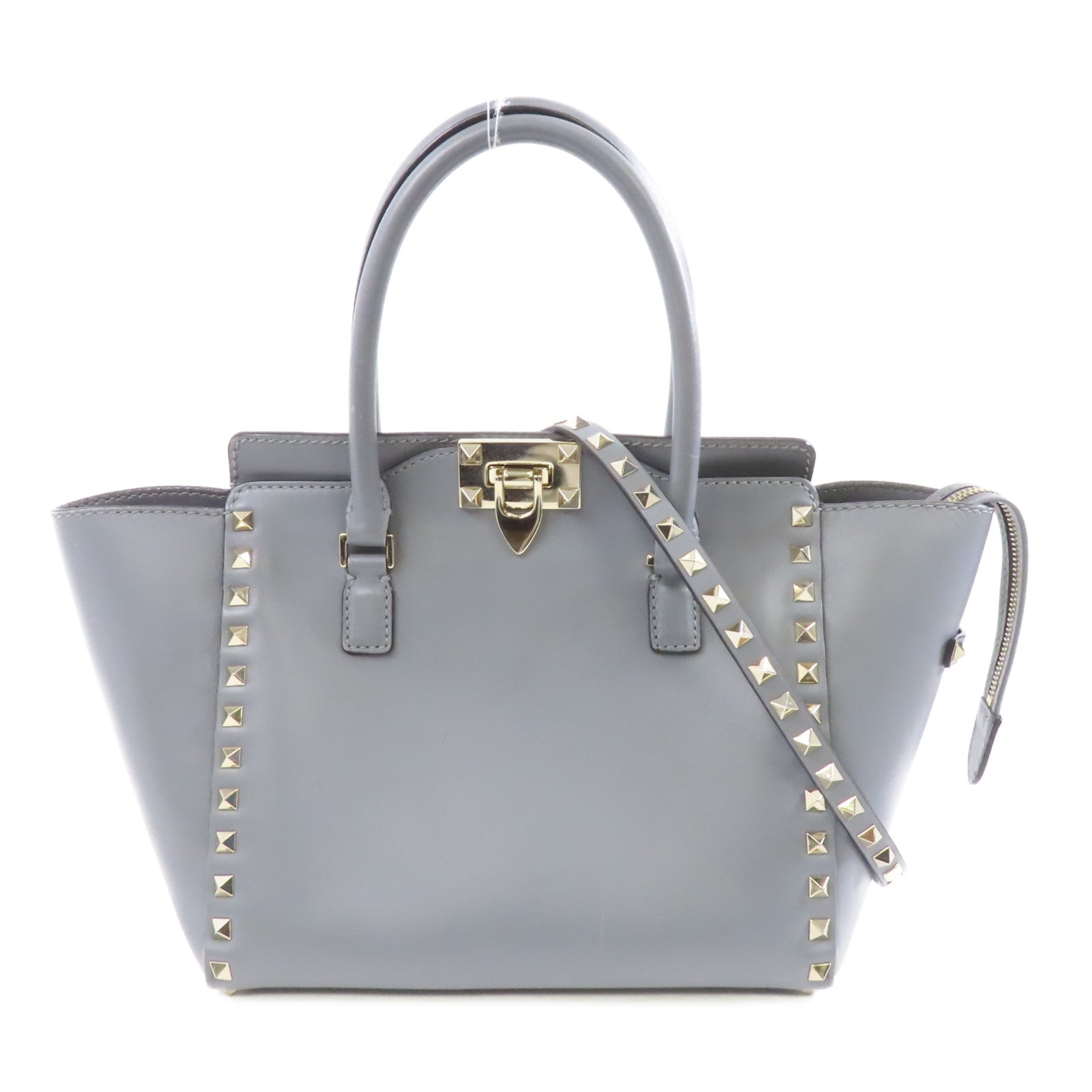 Valentino 【激減優惠】牛皮皮革Rockstud 2way Tote Bag金扣手挽肩背兩用袋灰色
