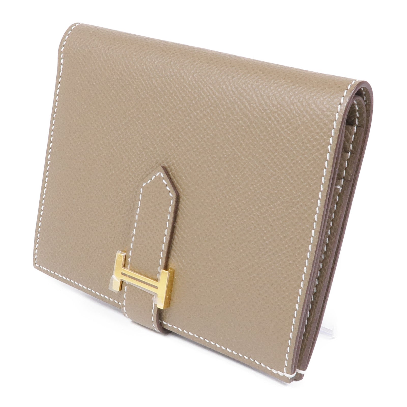 HERMES Epsom皮革Bearn Compact Wallet金扣錢包18 Etoupe