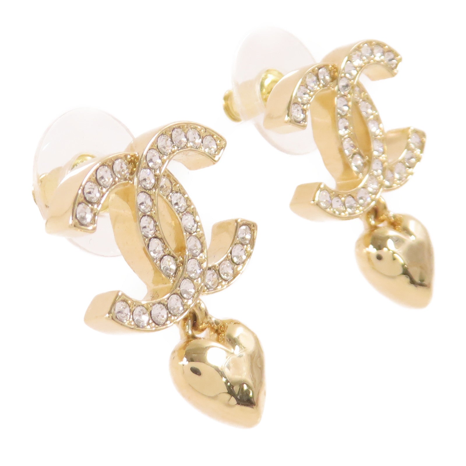 CHANEL 金屬/水晶玻璃CC Earrings耳環金色