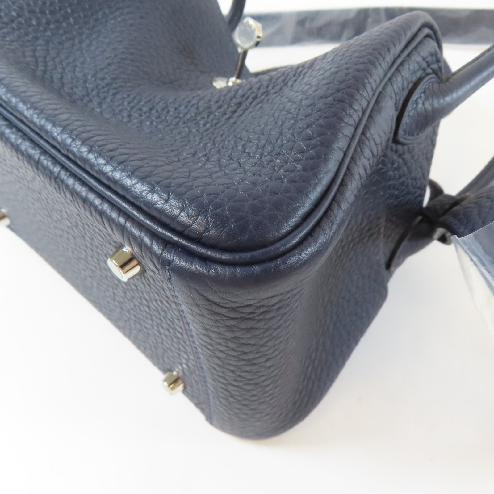 HERMES Clemence皮革Mini Lindy銀扣肩背袋深夜藍