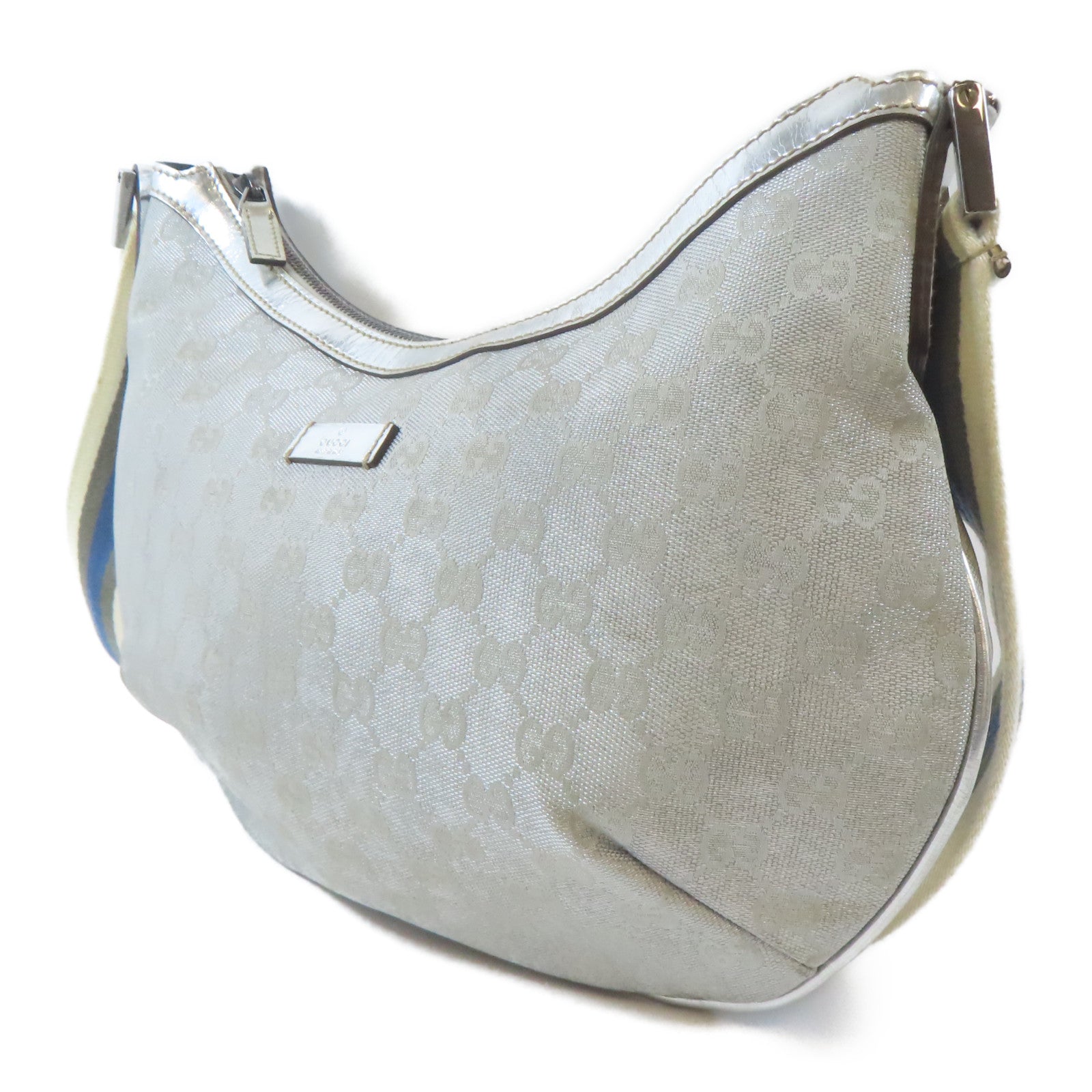 GUCCI 帆布Shoulder Bag銀扣肩背袋銀色