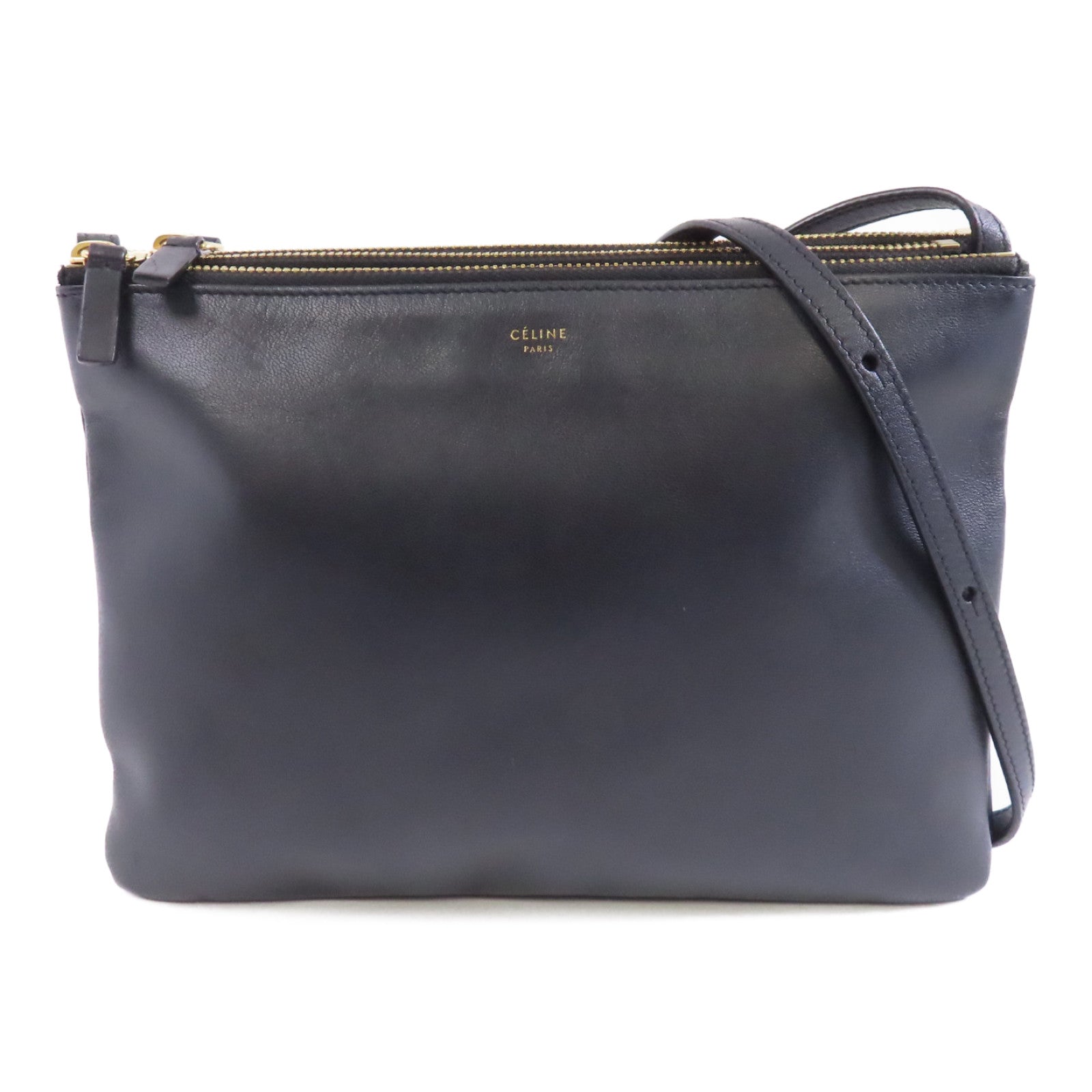 CELINE 皮革Trio金扣肩背袋黑色