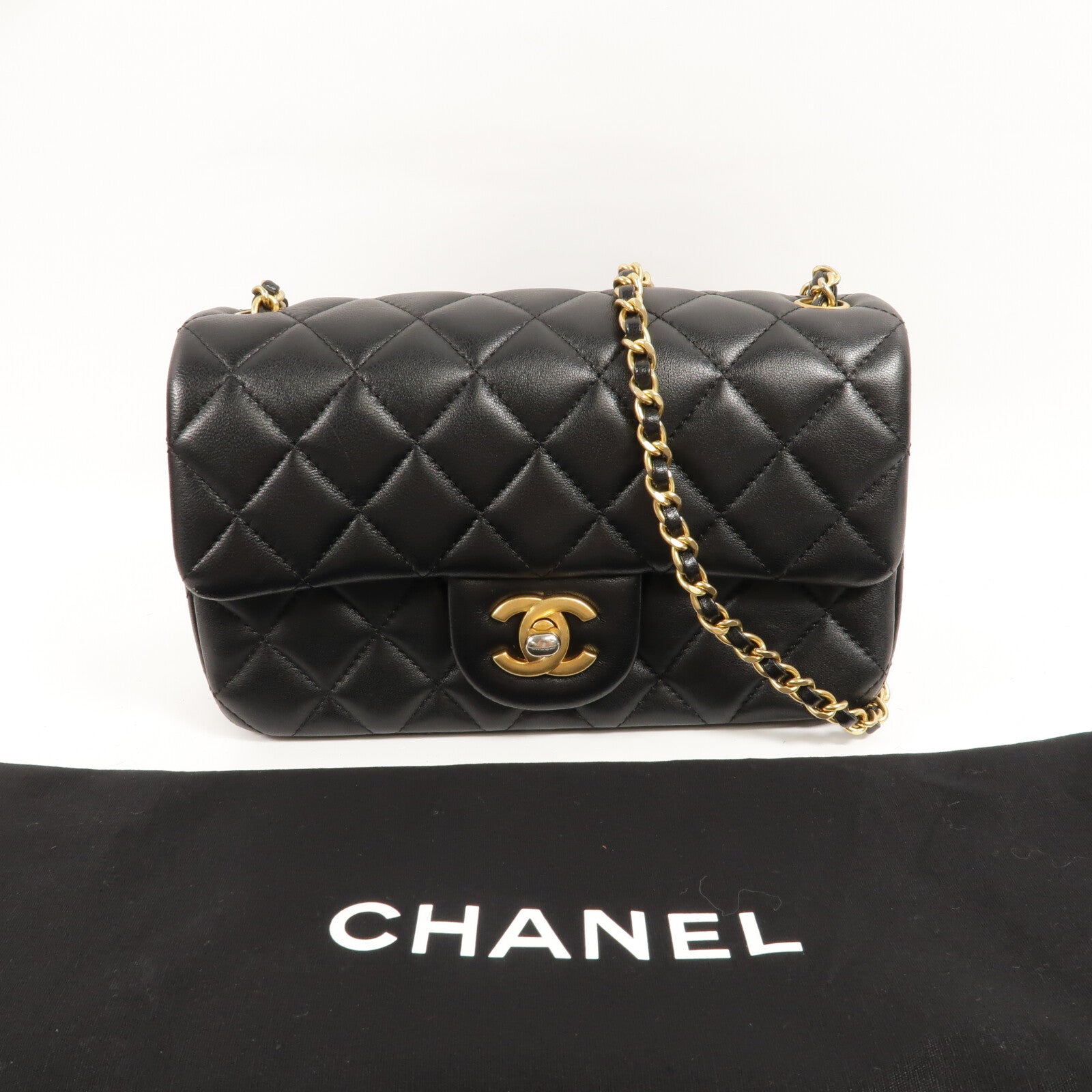 CHANEL 羊皮皮革Mini Classic 20 Gold Ball鏈帶肩背袋