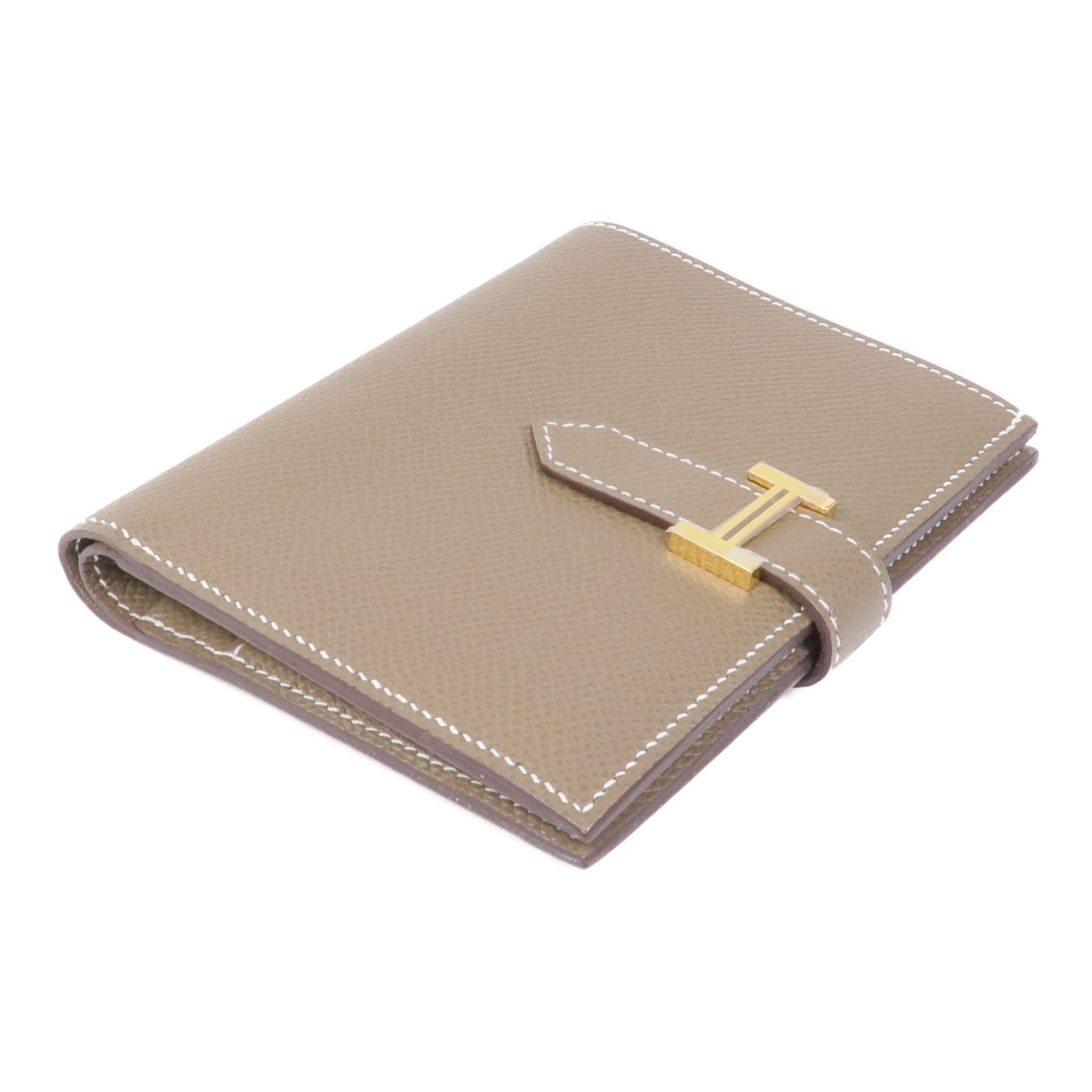 HERMES Epsom皮革Bearn Compact Wallet金扣錢包18 Etoupe