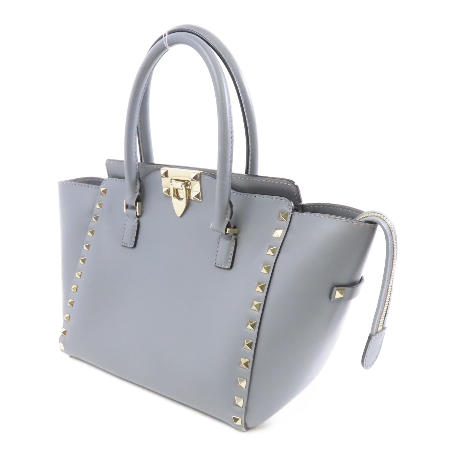 Valentino 【激減優惠】牛皮皮革Rockstud 2way Tote Bag金扣手挽肩背兩用袋灰色