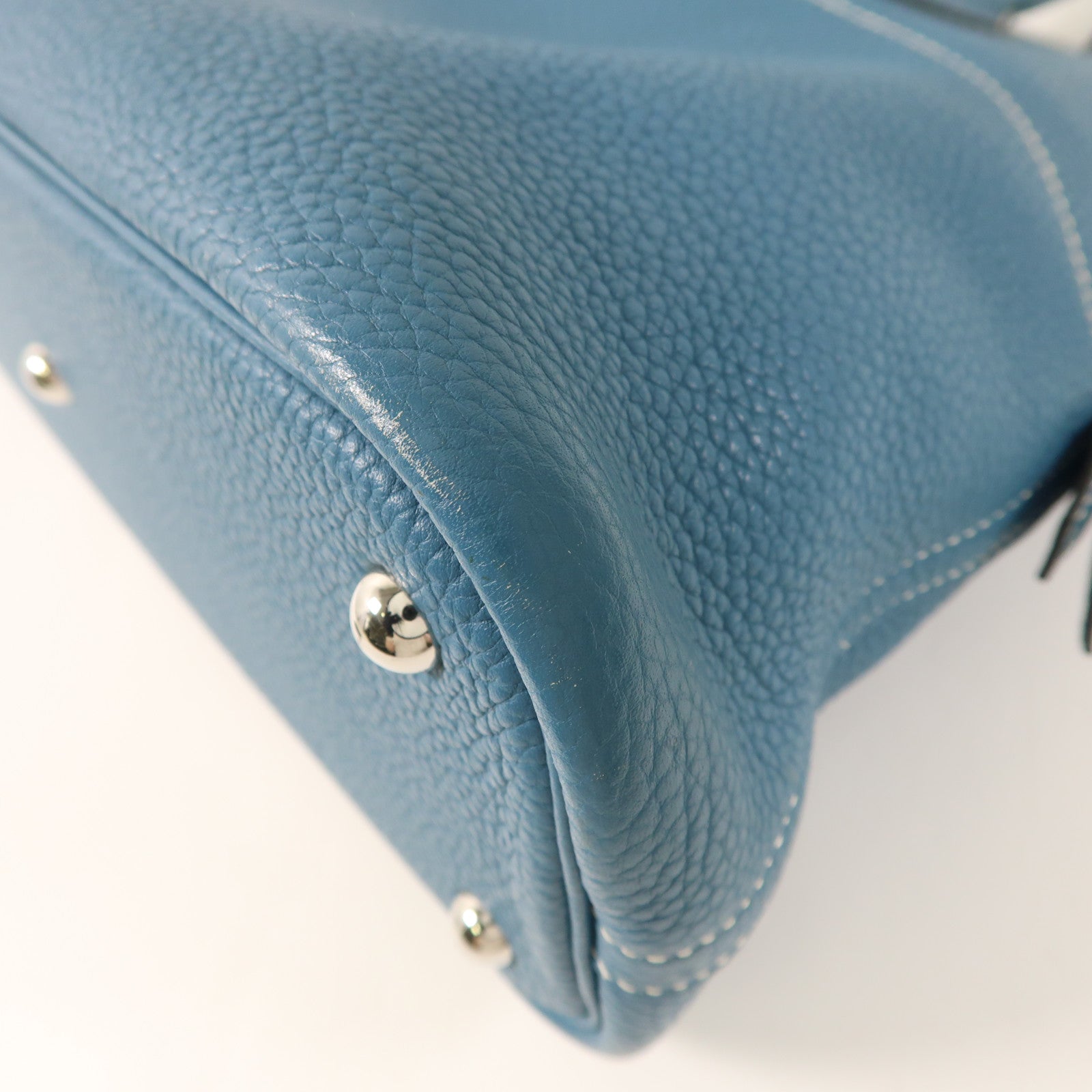 HERMES PHW Bolide 31 2 Way Shoulder Handbag Clemence Leather Bleu Jean