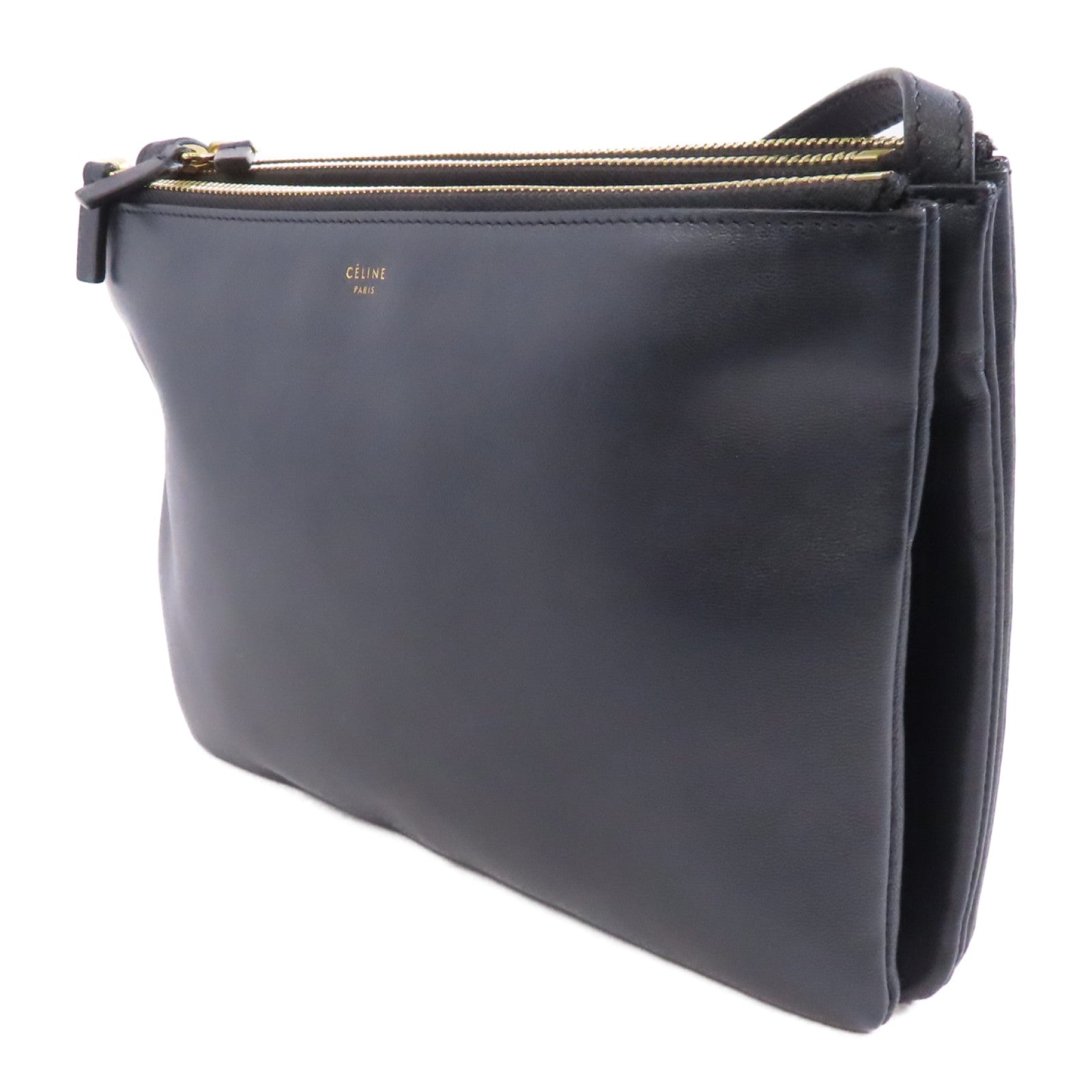 CELINE 皮革Trio金扣肩背袋黑色
