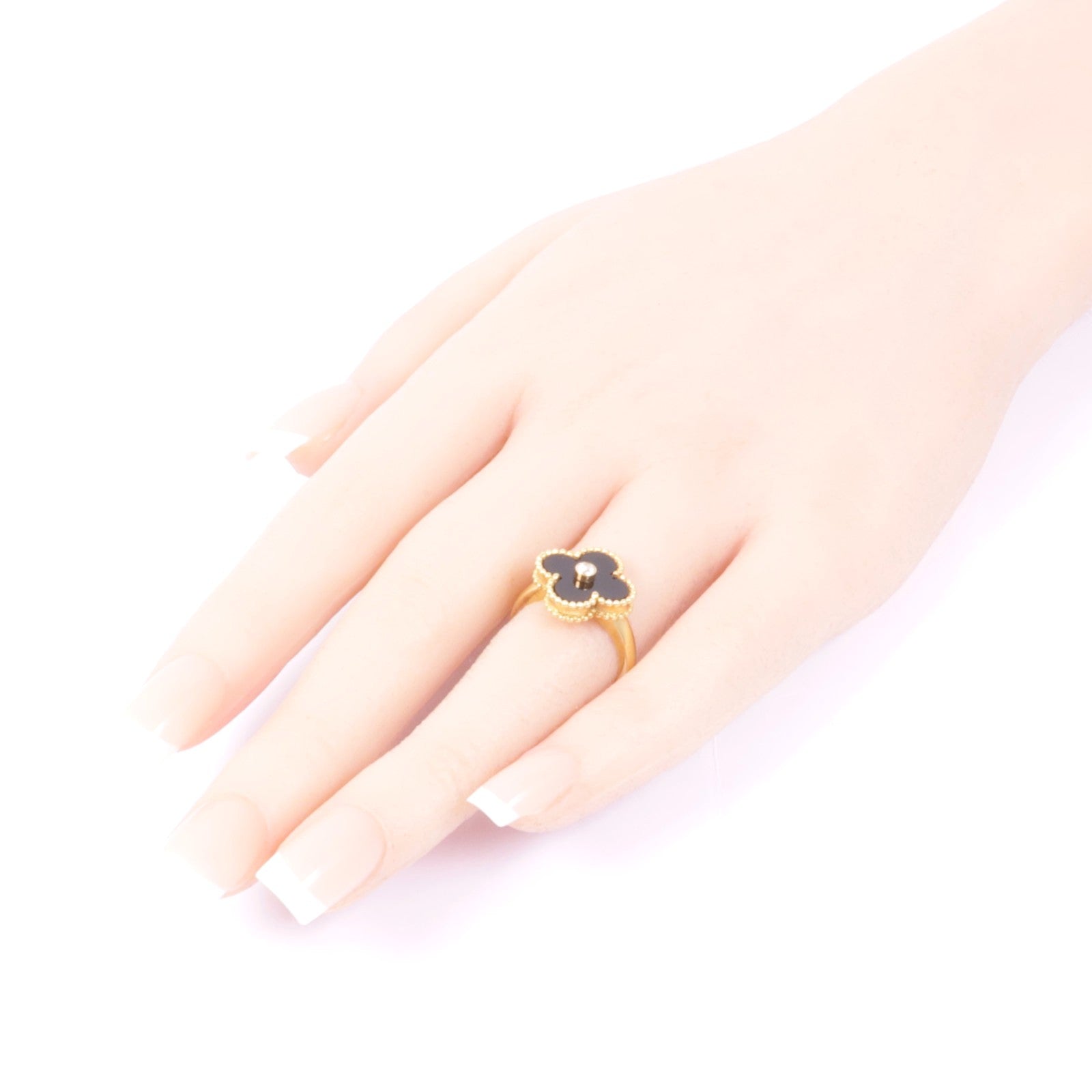 Van Cleef & Arpels 18K黃金Vintage Alhambra Ring縞瑪瑙/鑽石戒指#49/US#5