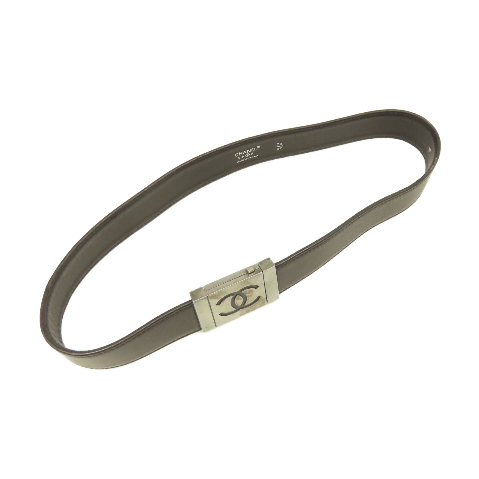 CHANEL 【激減優惠】金屬/牛皮皮革Belt銀扣皮帶黑色