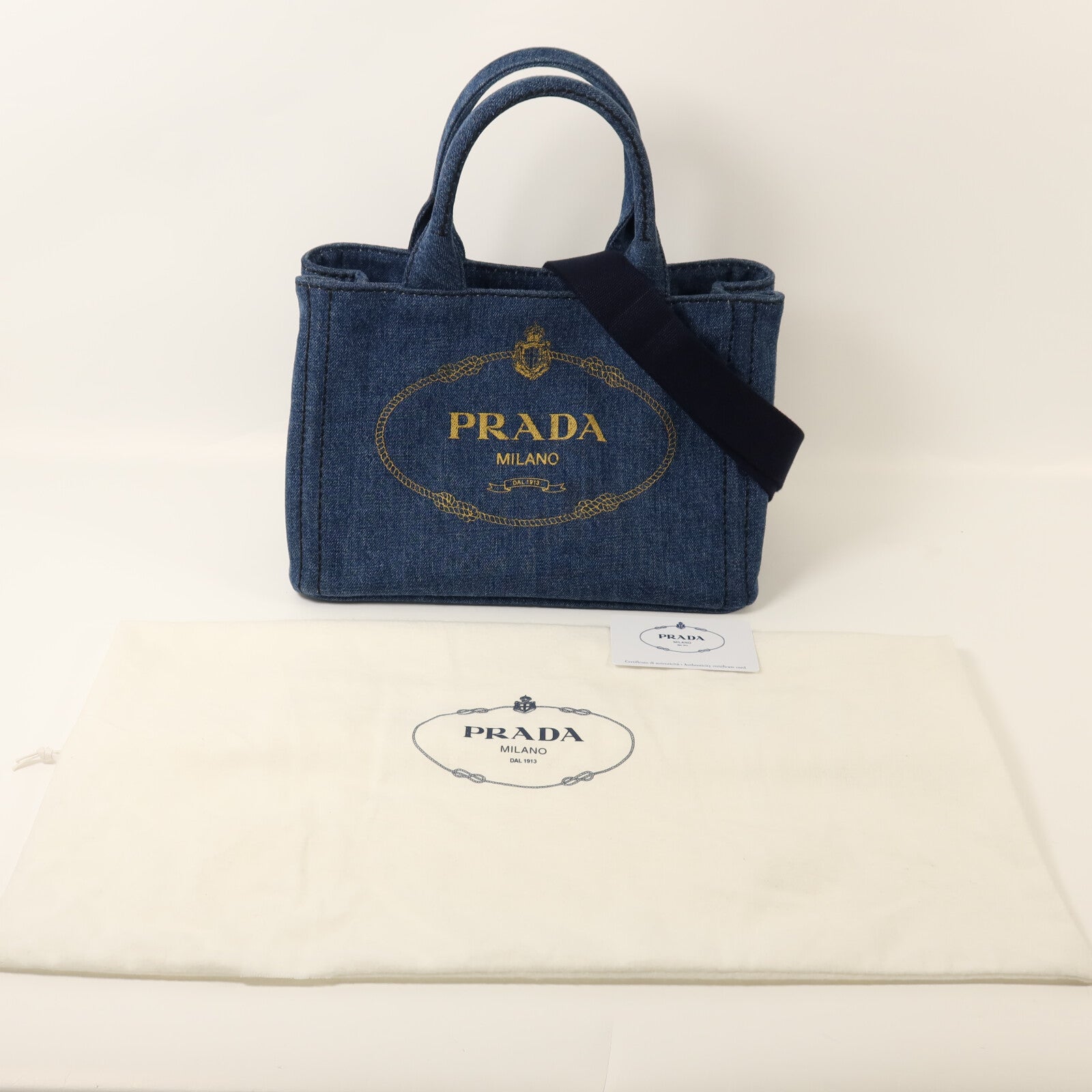 PRADA 牛仔布2 Way Shoulder金扣手挽肩背兩用袋