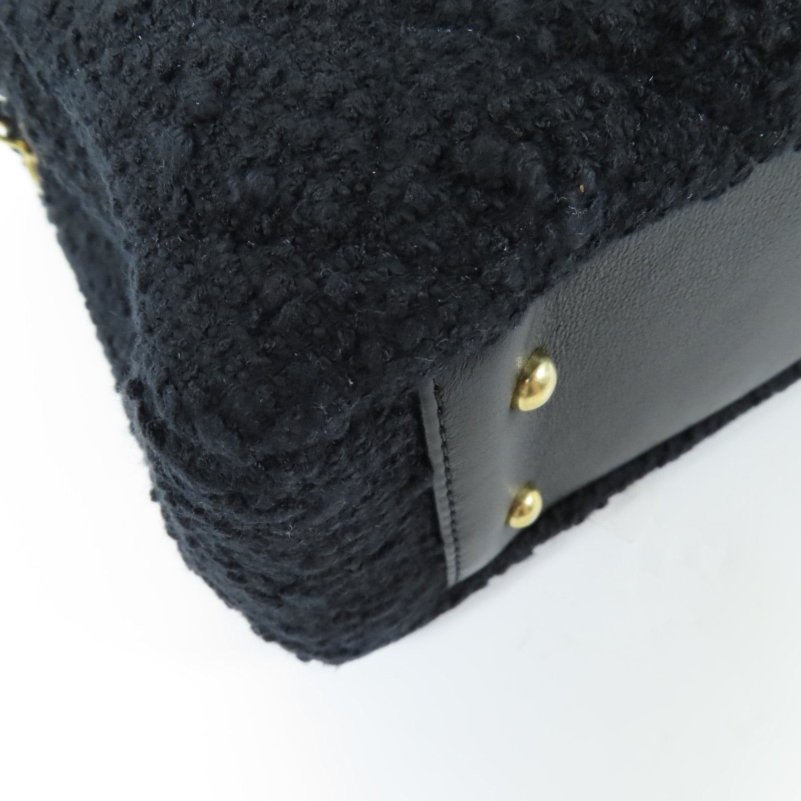 CHANEL 羊皮皮革/粗花呢2 Way Shoulder金扣手挽肩背兩用袋