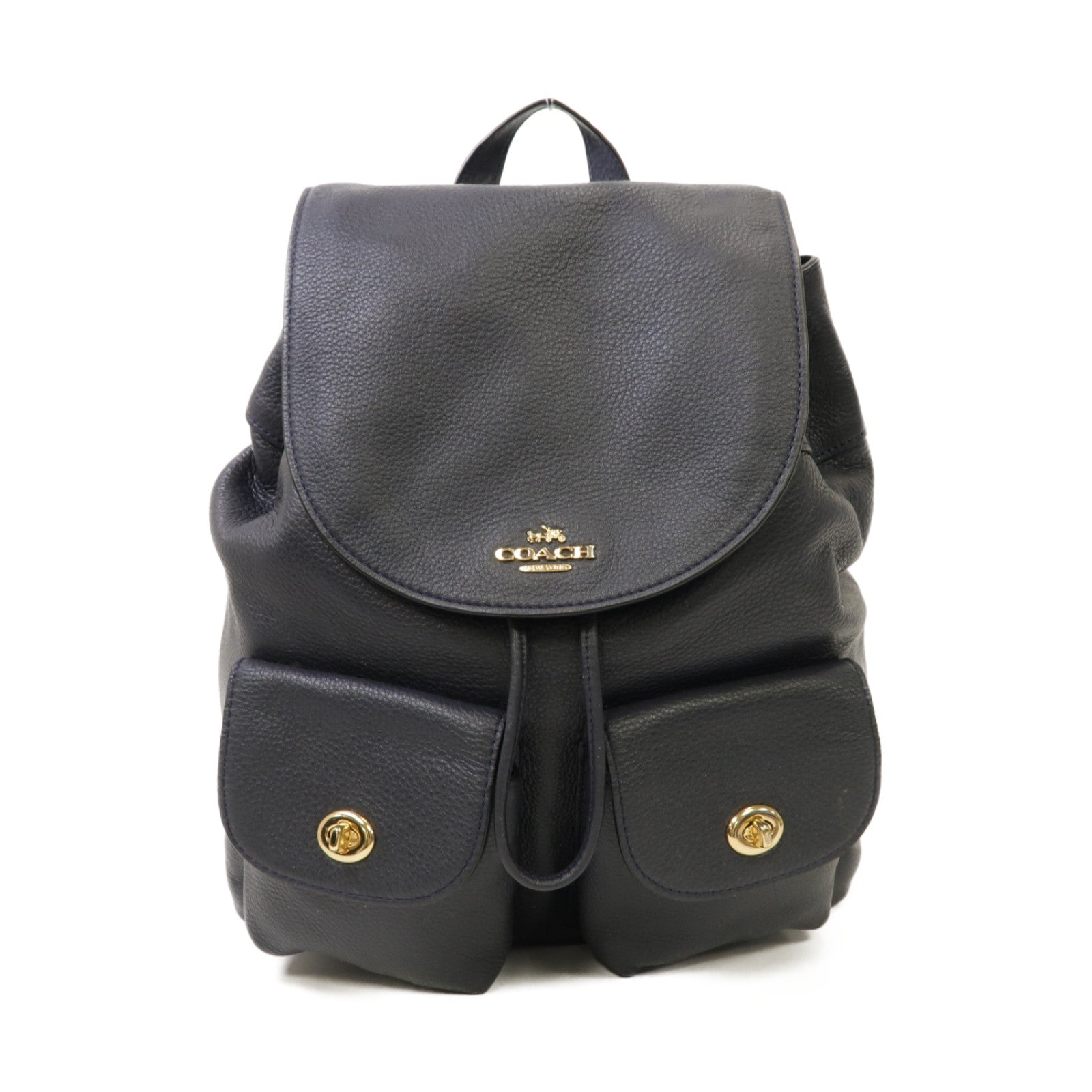COACH 牛皮皮革Backpack金扣背包深藍色