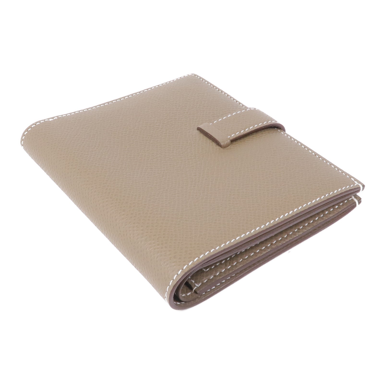 HERMES Epsom皮革Bearn Compact Wallet金扣錢包18 Etoupe