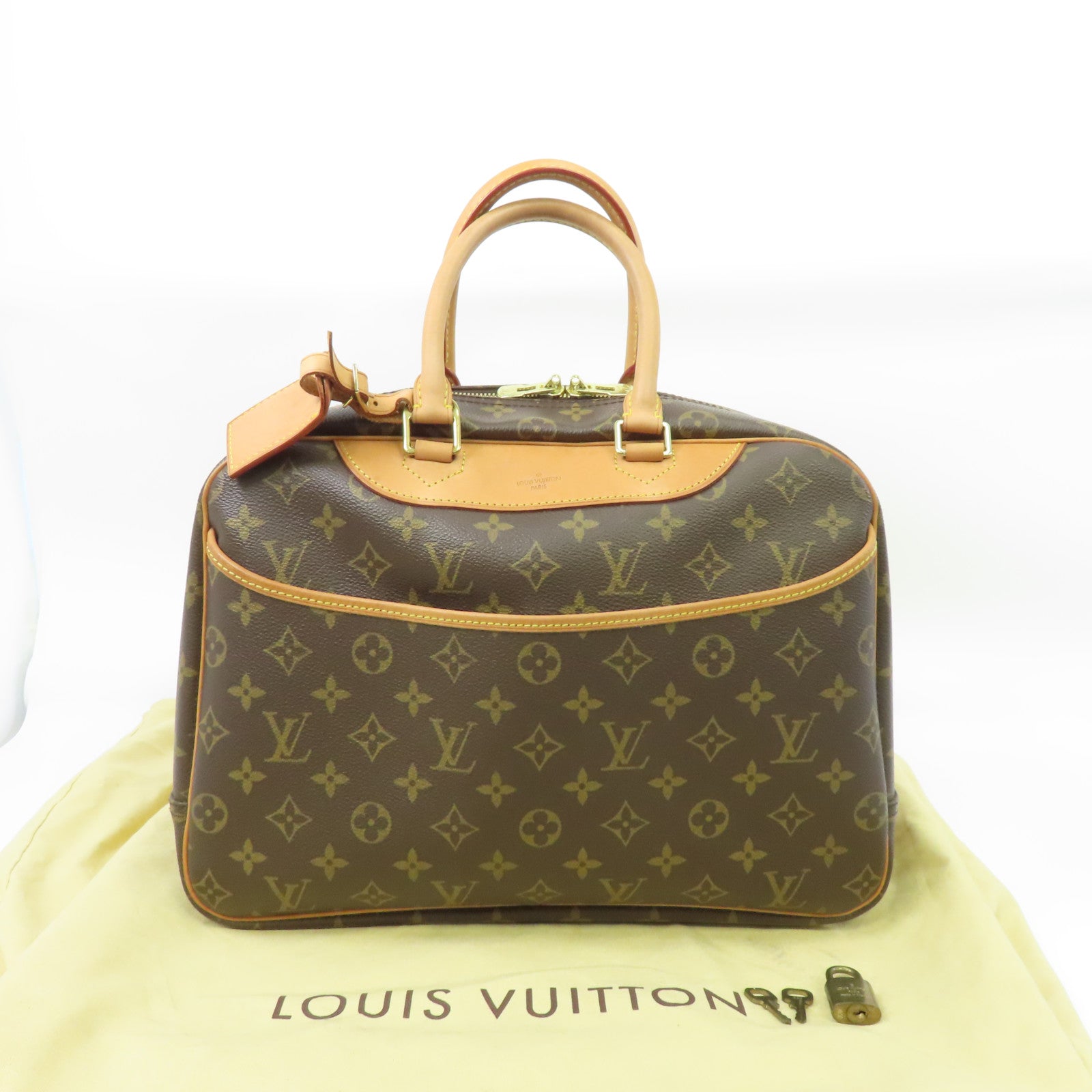 LOUIS VUITTON Monogram Deauville金扣手挽袋棕色
