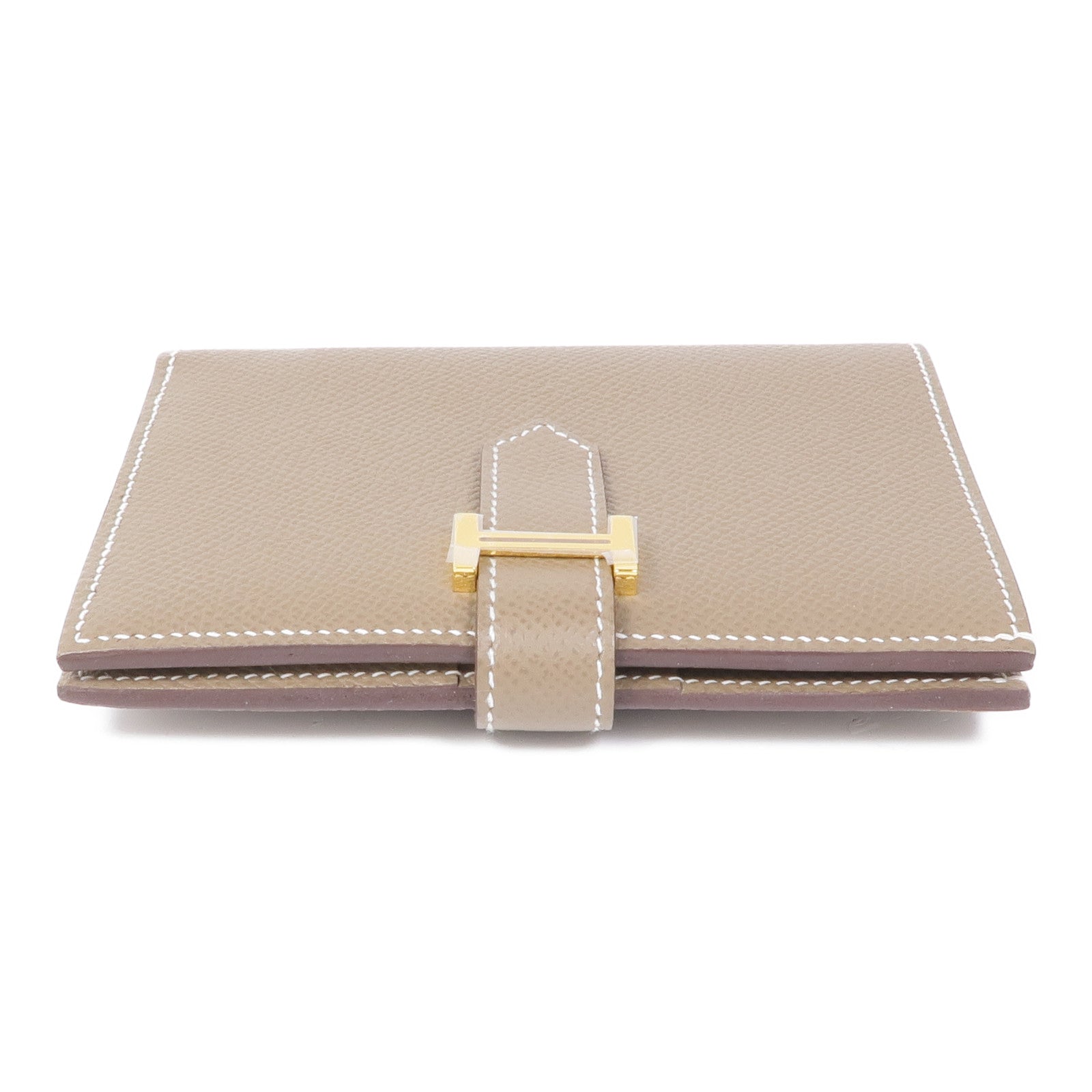 HERMES Epsom皮革Bearn Compact Wallet金扣錢包18 Etoupe