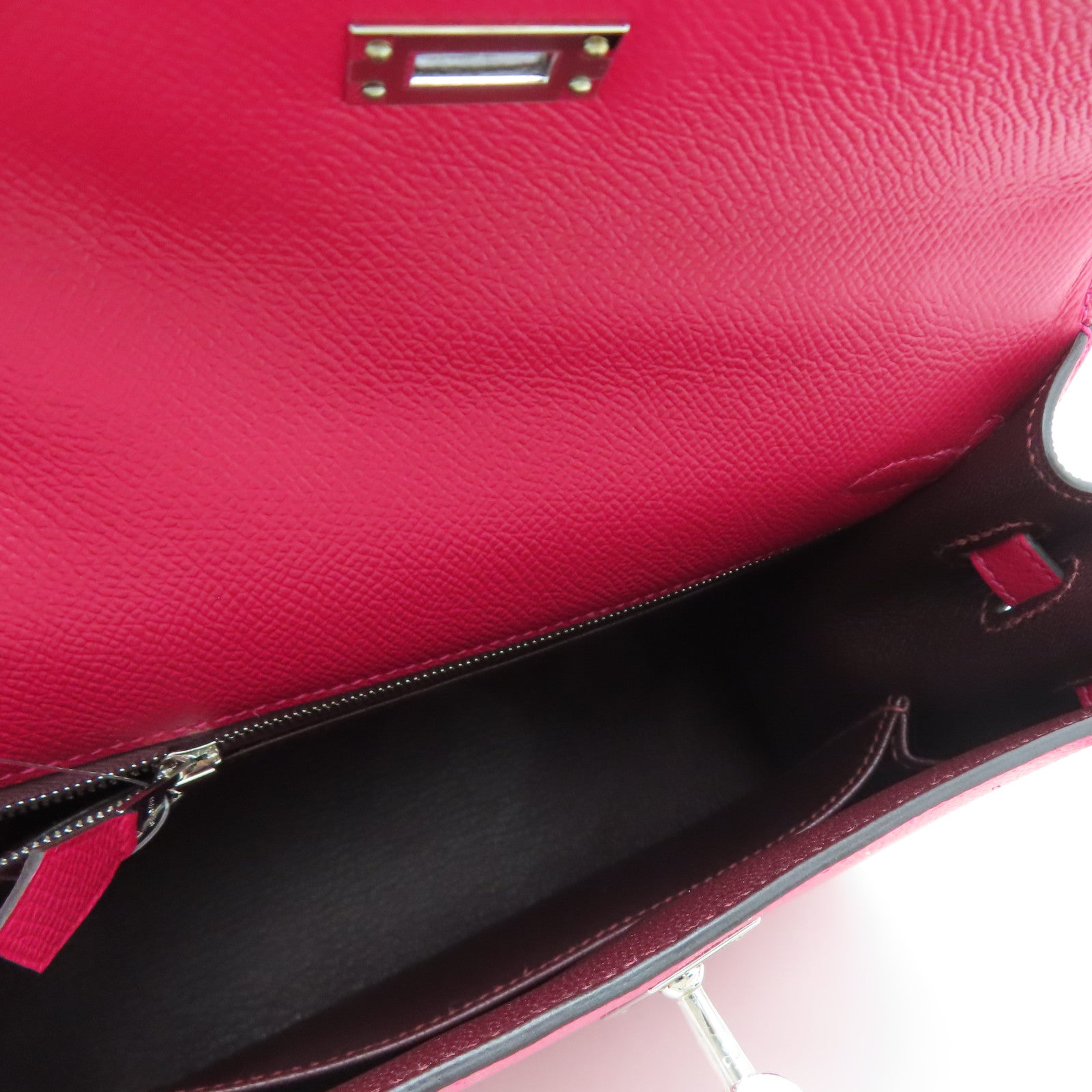 HERMES Epsom皮革Kelly 25 2 Way Bag银扣手挽肩背两用袋粉红色#90