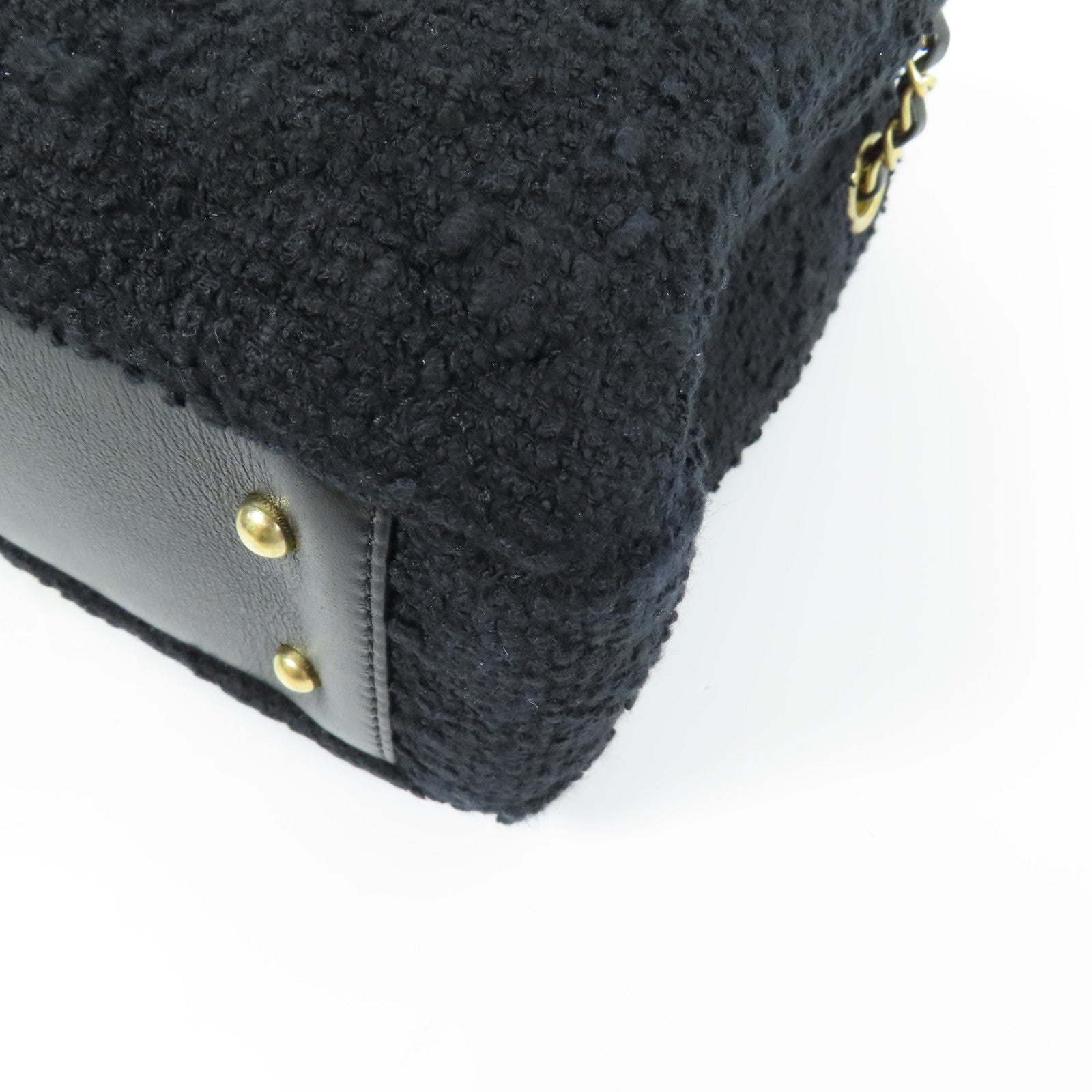 CHANEL 羊皮皮革/粗花呢2 Way Shoulder金扣手挽肩背兩用袋