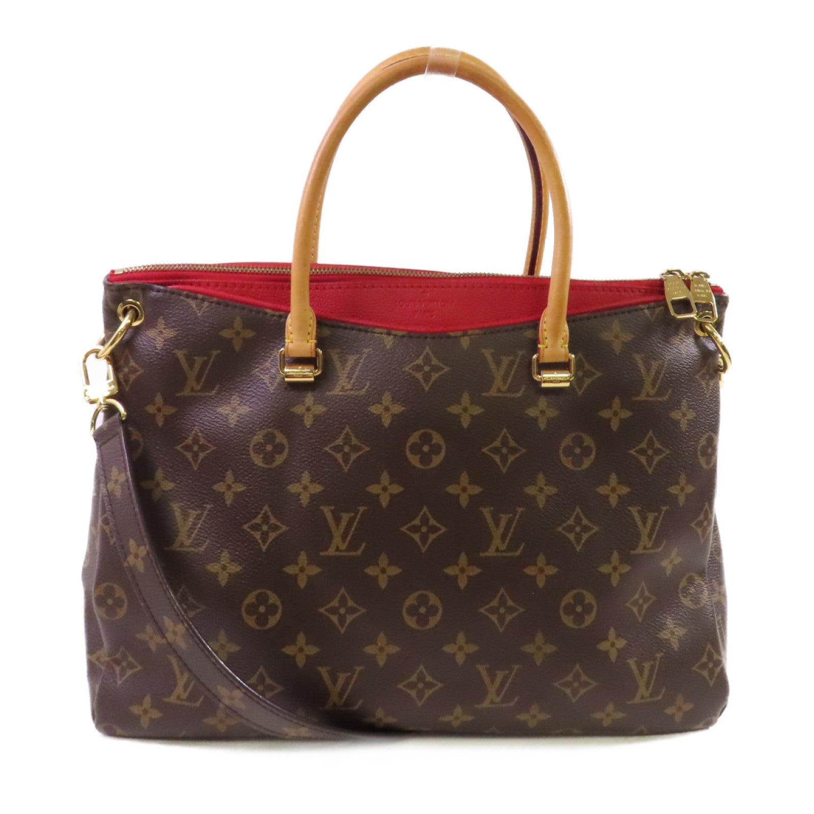 LOUIS VUITTON Monogram Pallas MM 2Way Shoulder Bag金扣手挽肩背兩用袋啡色/紅色