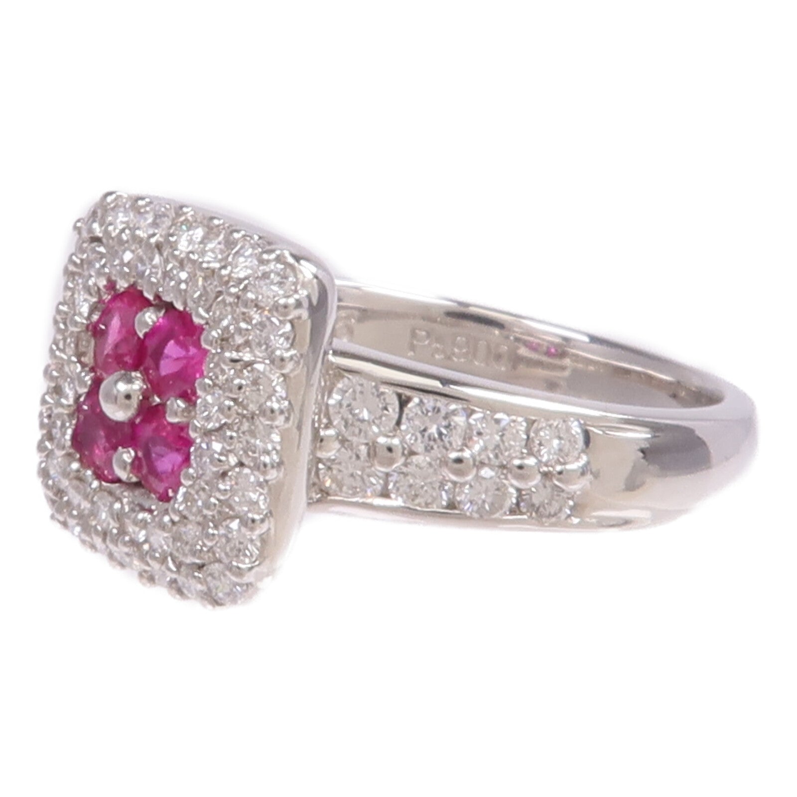 JEWELRY 【激減優惠】PT900鉑金Ruby Diamond Ring紅寶石/鑽石戒指US#5.75