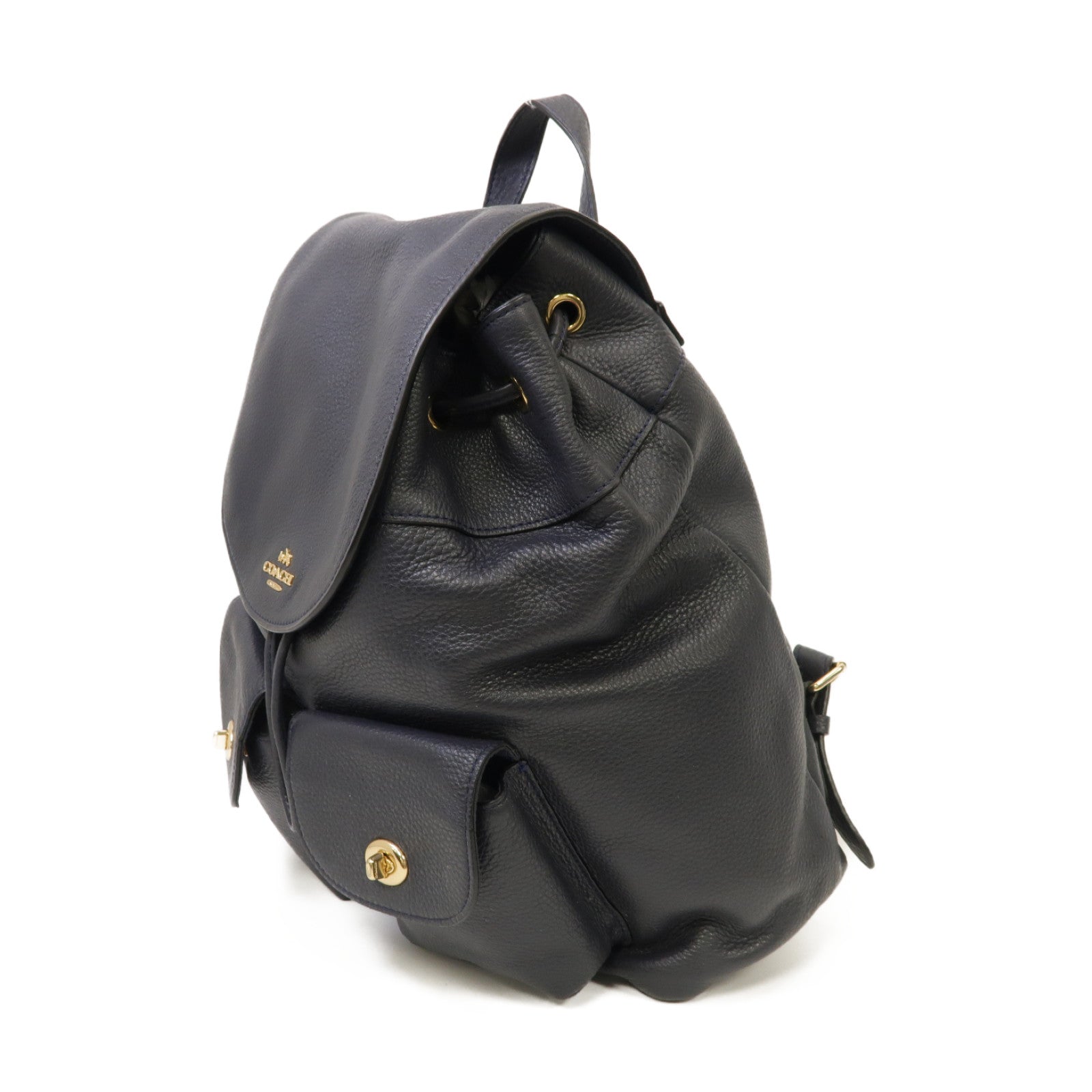 COACH 牛皮皮革Backpack金扣背包深藍色