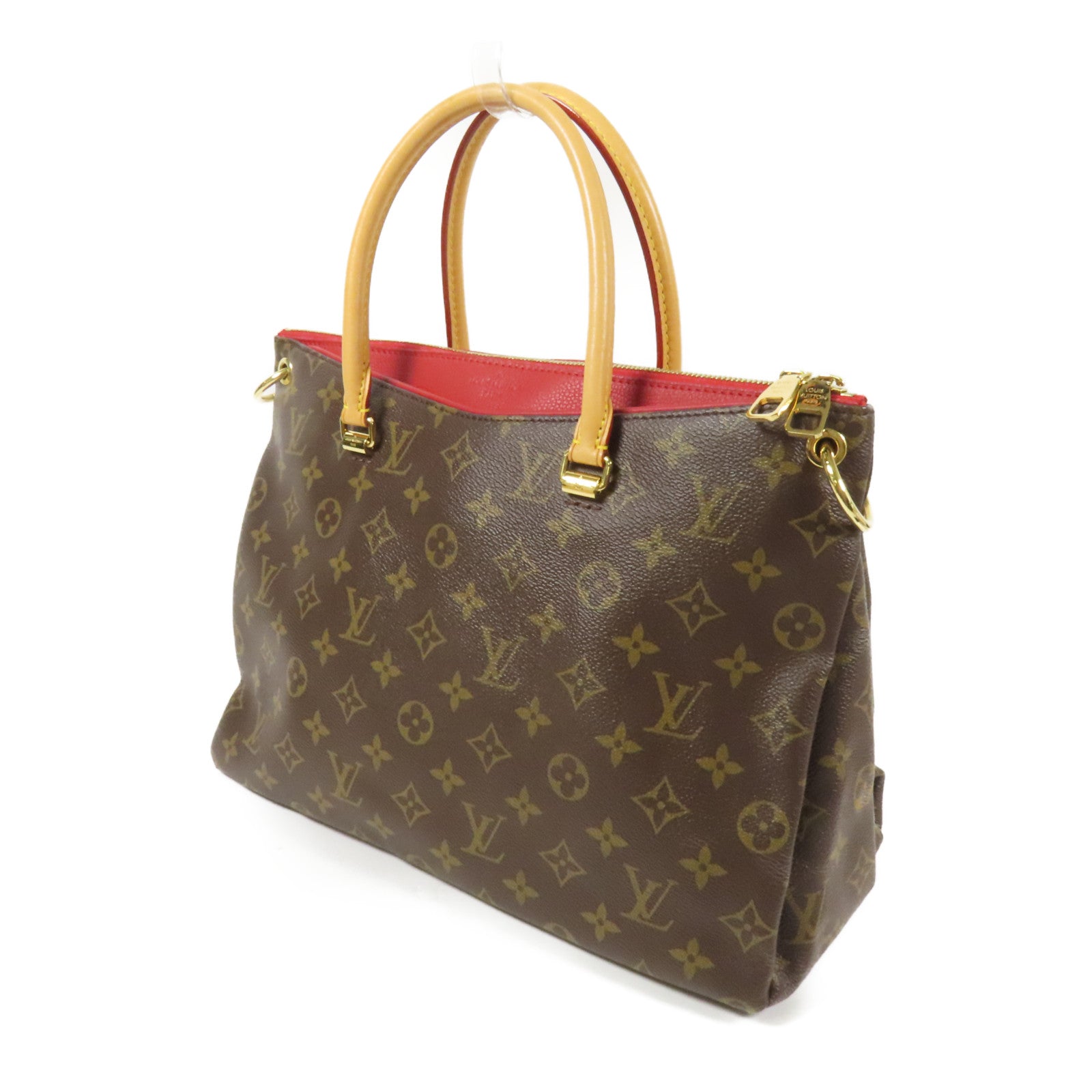 LOUIS VUITTON Monogram Pallas金扣手挽肩背兩用袋棕色/紅色