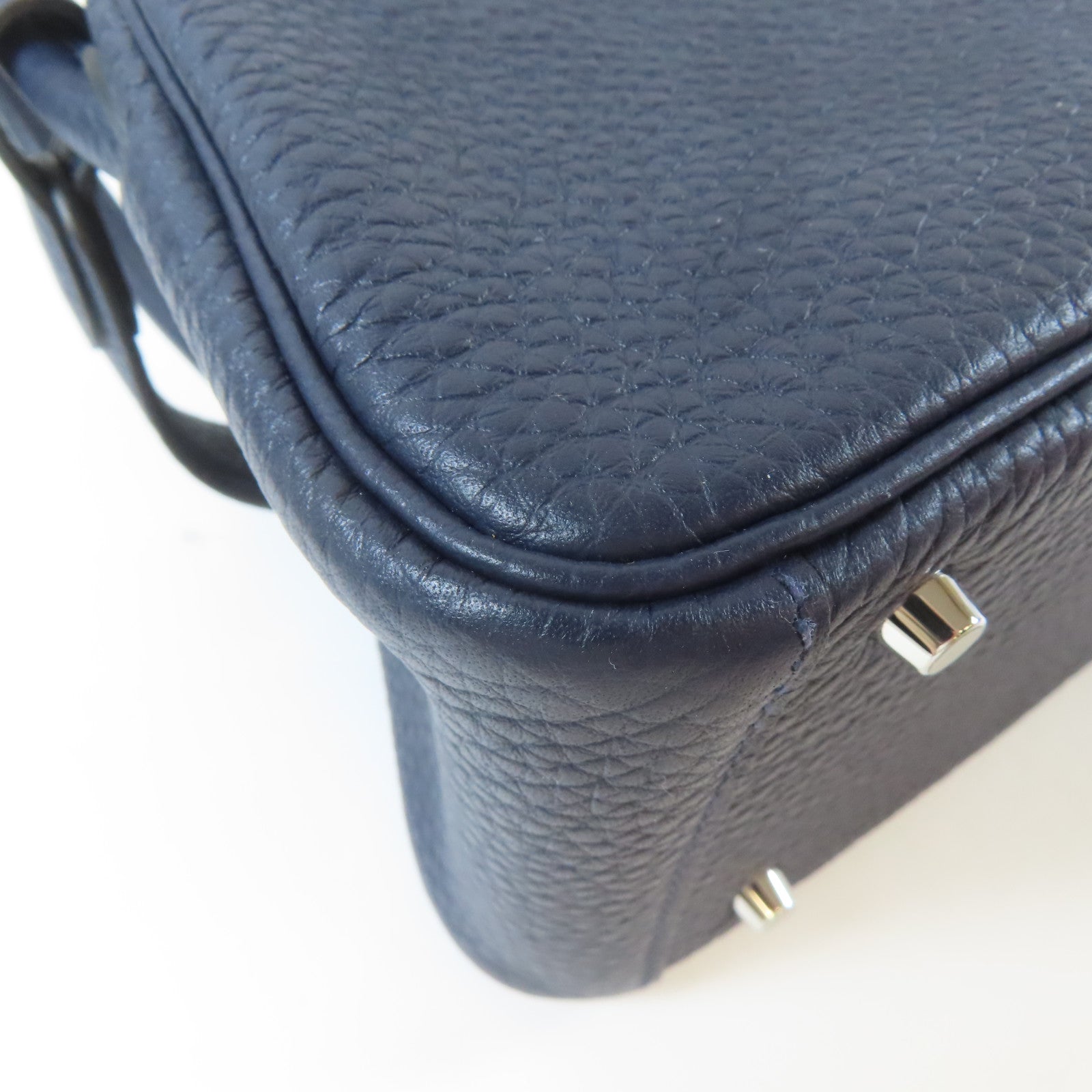HERMES Clemence皮革Mini Lindy銀扣肩背袋深夜藍