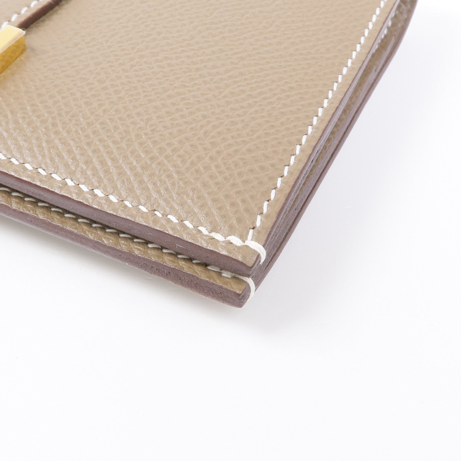 HERMES Epsom皮革Bearn Compact Wallet金扣錢包18 Etoupe