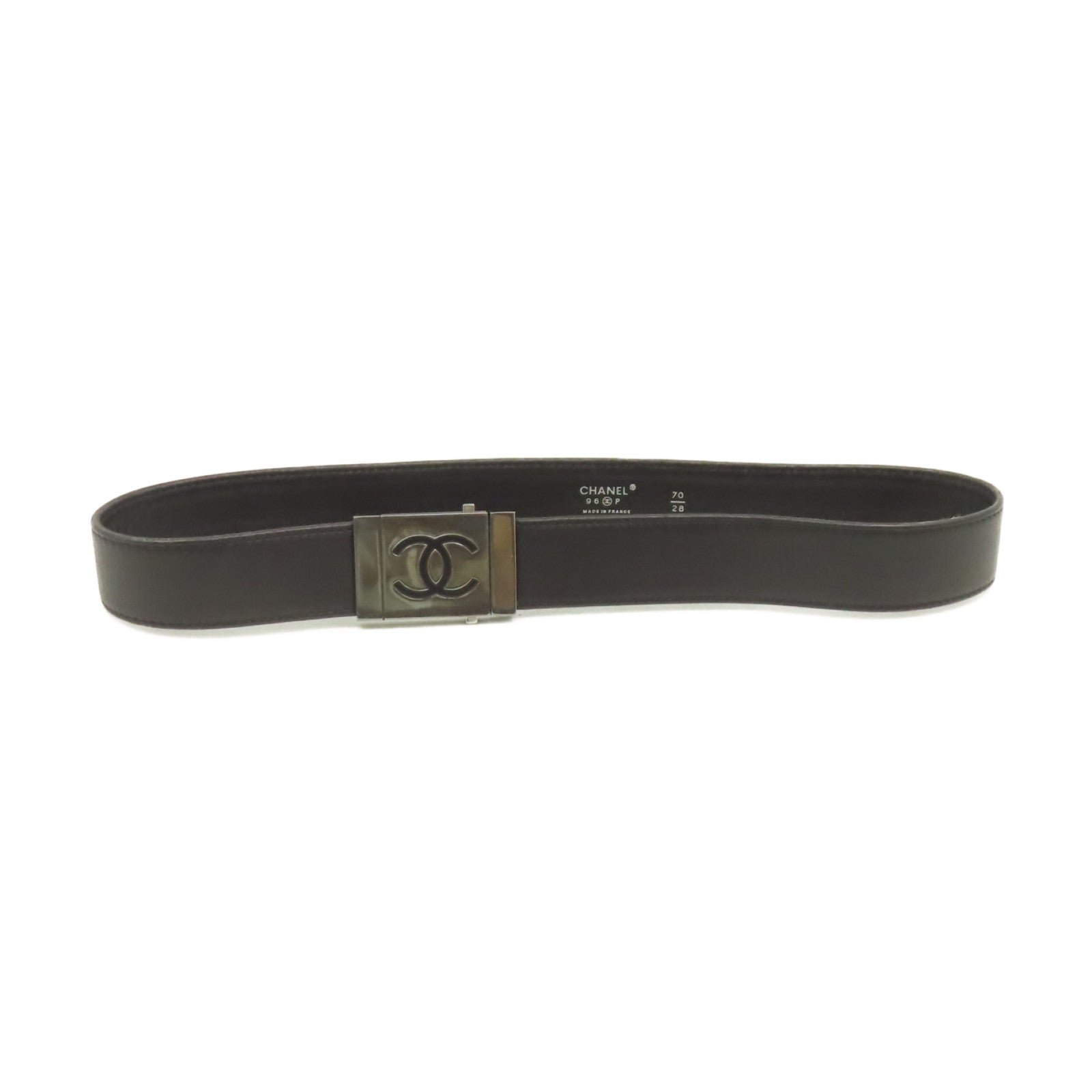 CHANEL 【激減優惠】金屬/牛皮皮革Belt銀扣皮帶黑色