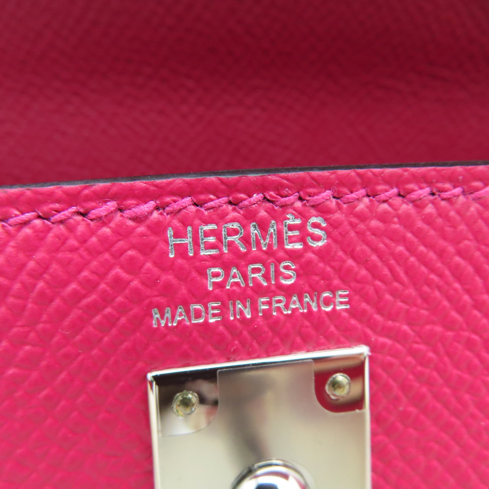 HERMES Epsom皮革Kelly 25 2 Way Bag银扣手挽肩背两用袋粉红色#90