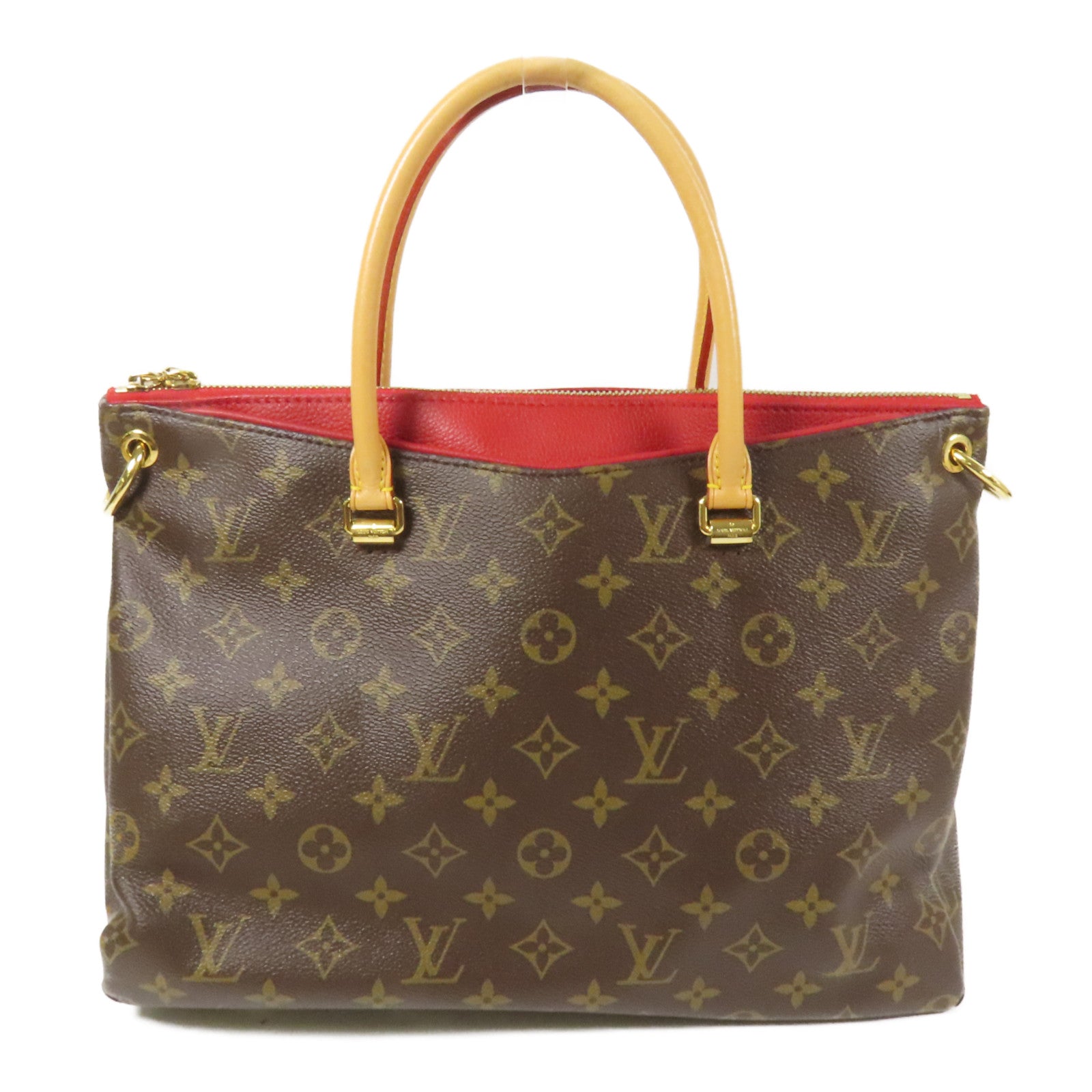 LOUIS VUITTON Monogram Pallas金扣手挽肩背兩用袋棕色/紅色