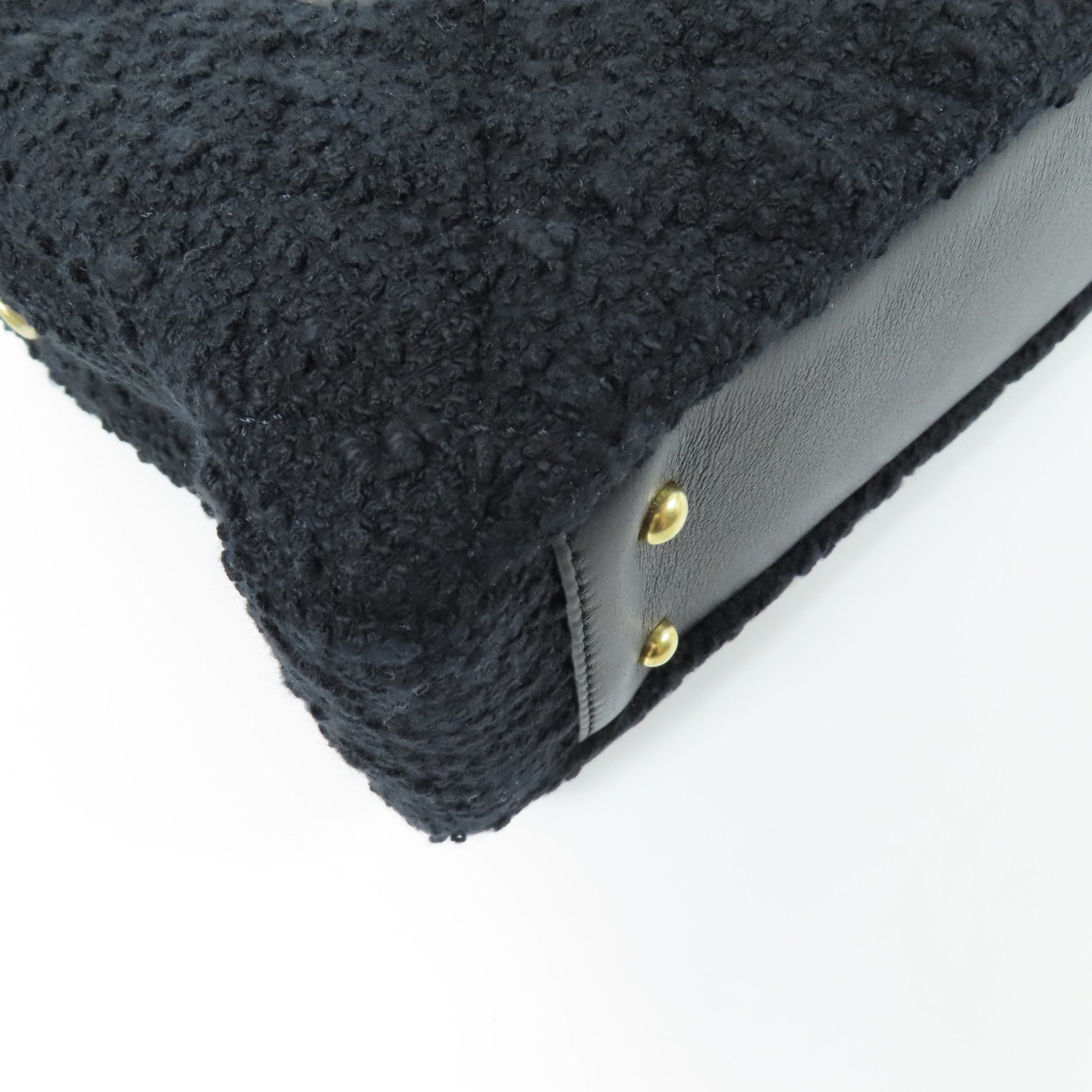 CHANEL 羊皮皮革/粗花呢2 Way Shoulder金扣手挽肩背兩用袋