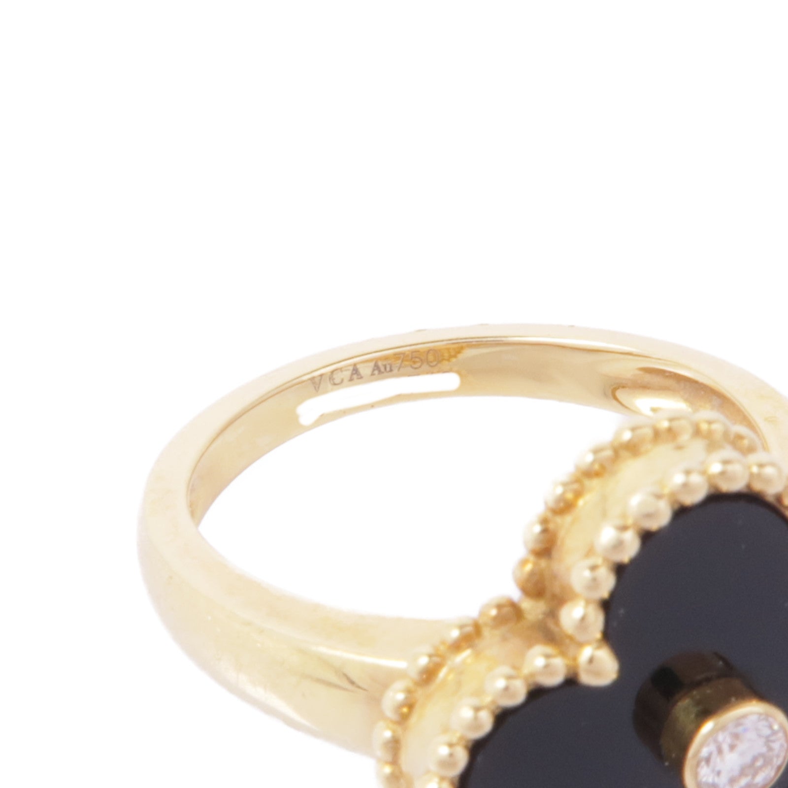 Van Cleef & Arpels 18K黃金Vintage Alhambra Ring縞瑪瑙/鑽石戒指#49/US#5