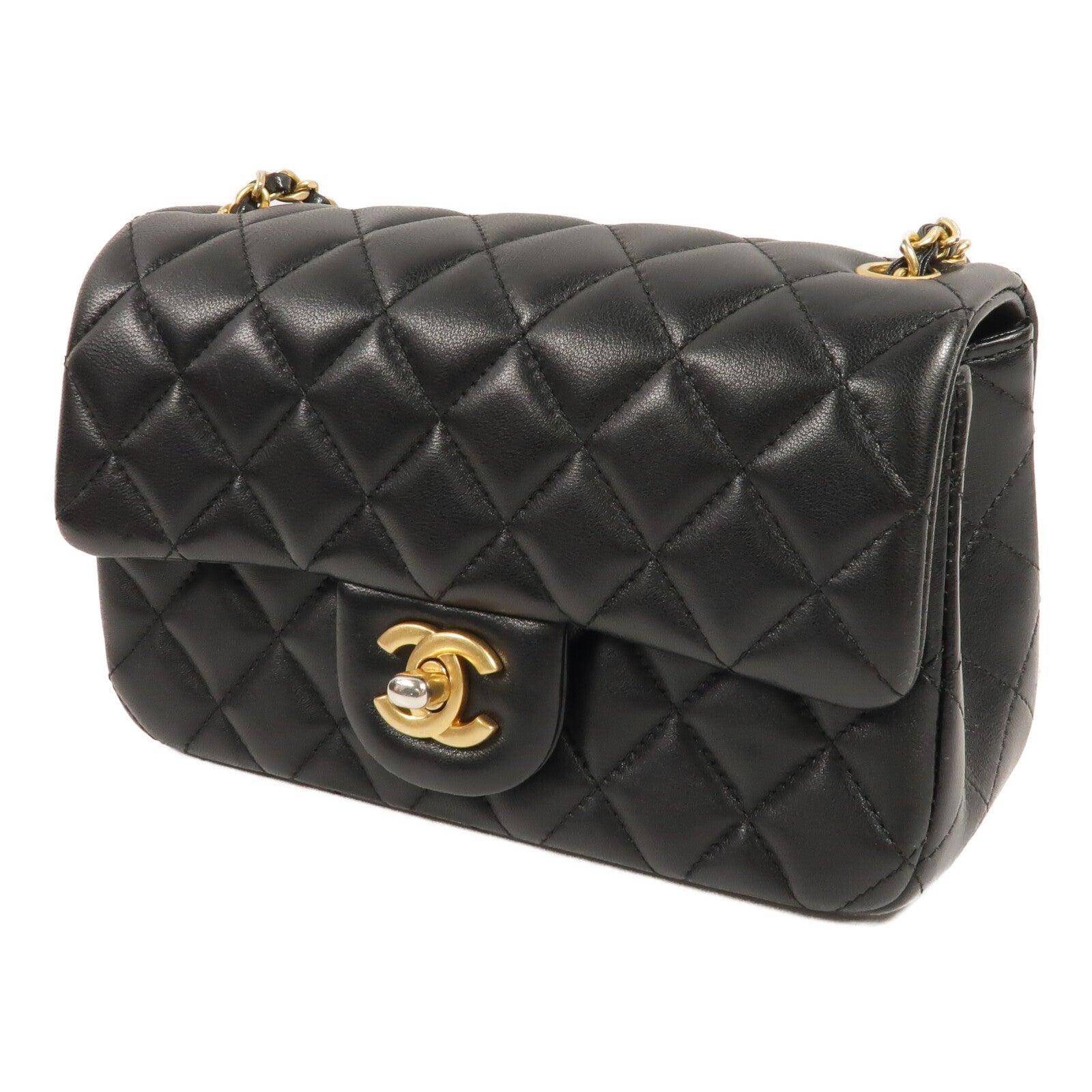 CHANEL 羊皮皮革Mini Classic 20 Gold Ball鏈帶肩背袋
