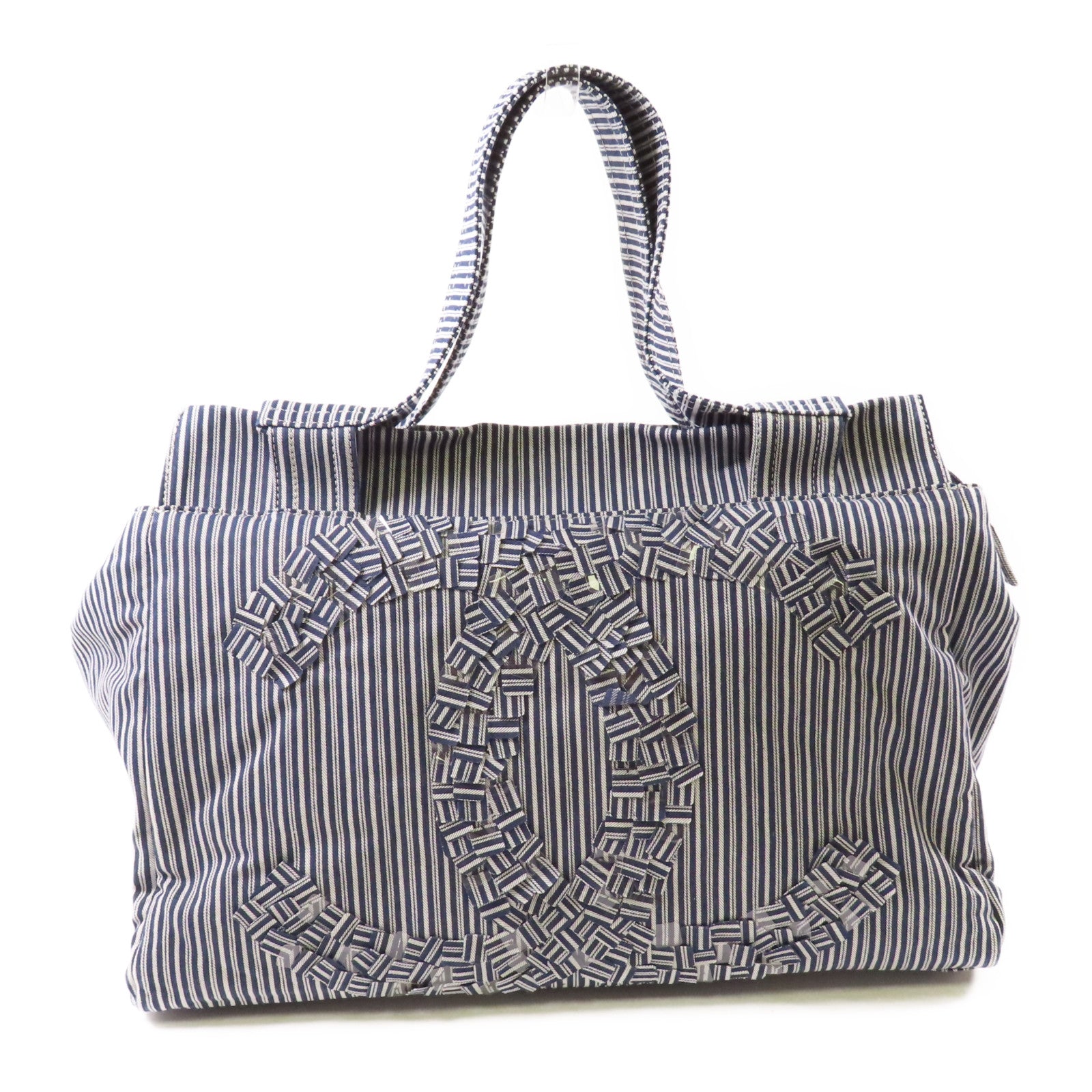 CHANEL 帆布CC Striped Tote Bag銀扣手挽袋