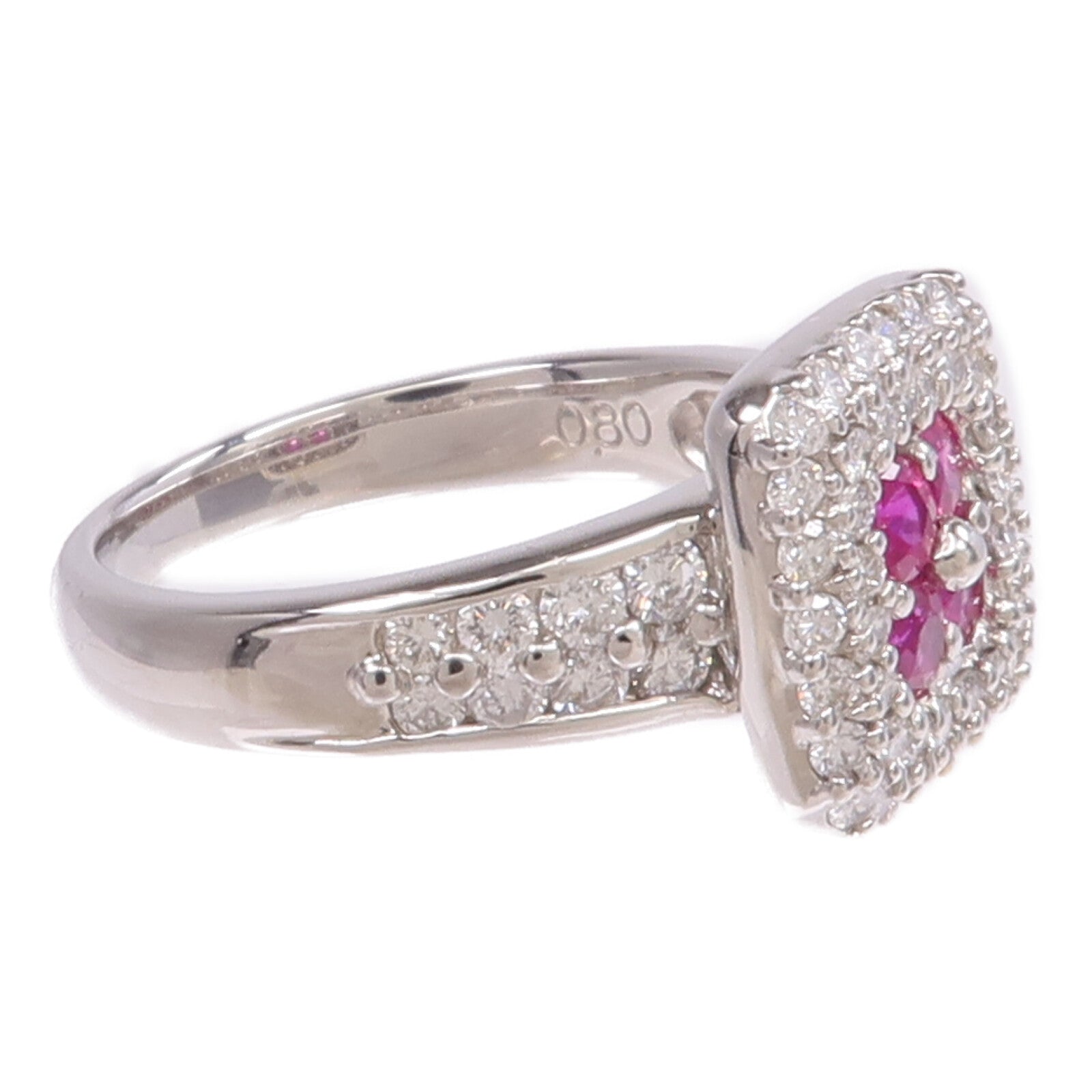 JEWELRY 【激減優惠】PT900鉑金Ruby Diamond Ring紅寶石/鑽石戒指US#5.75