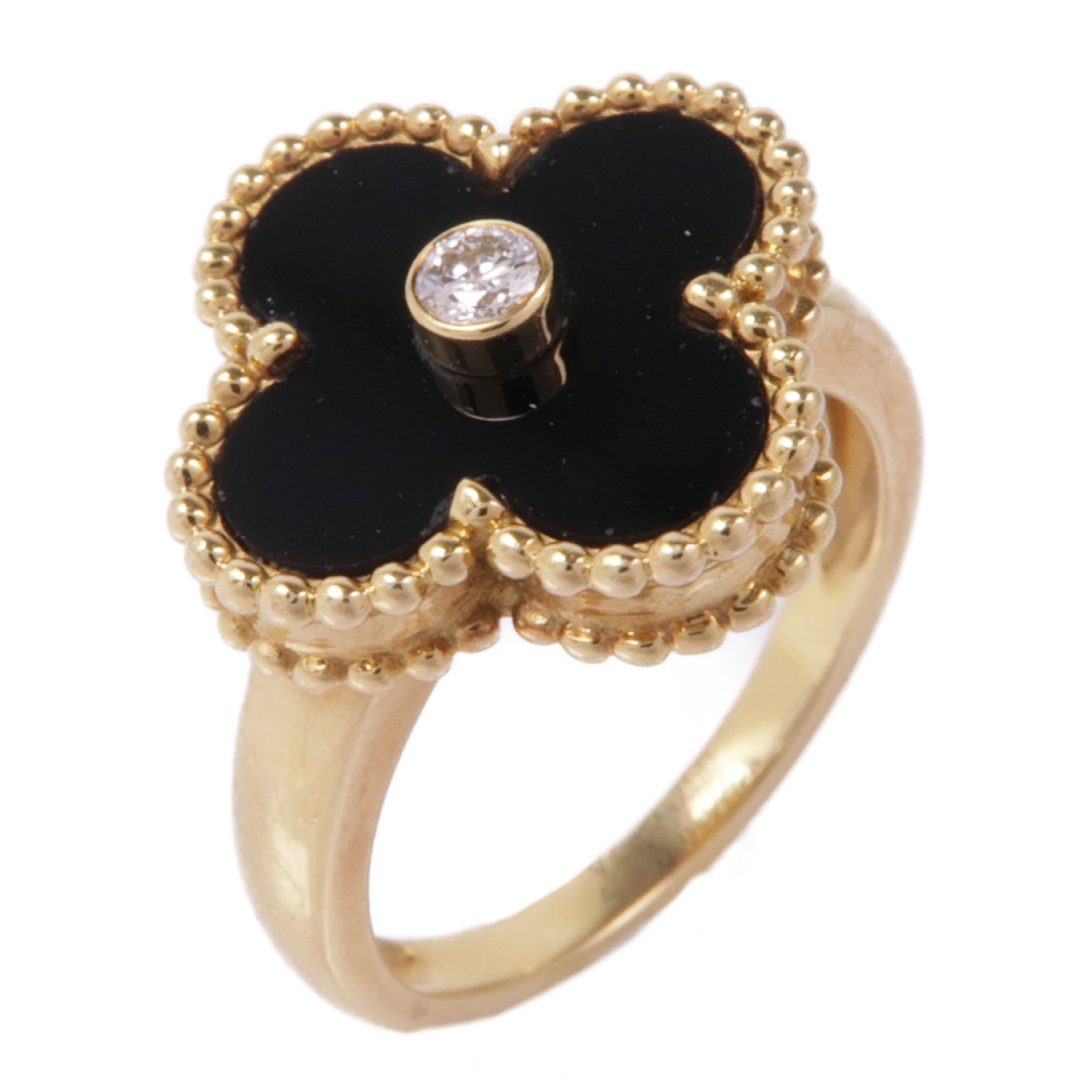 Van Cleef & Arpels 18K黃金Vintage Alhambra Ring縞瑪瑙/鑽石戒指#49/US#5