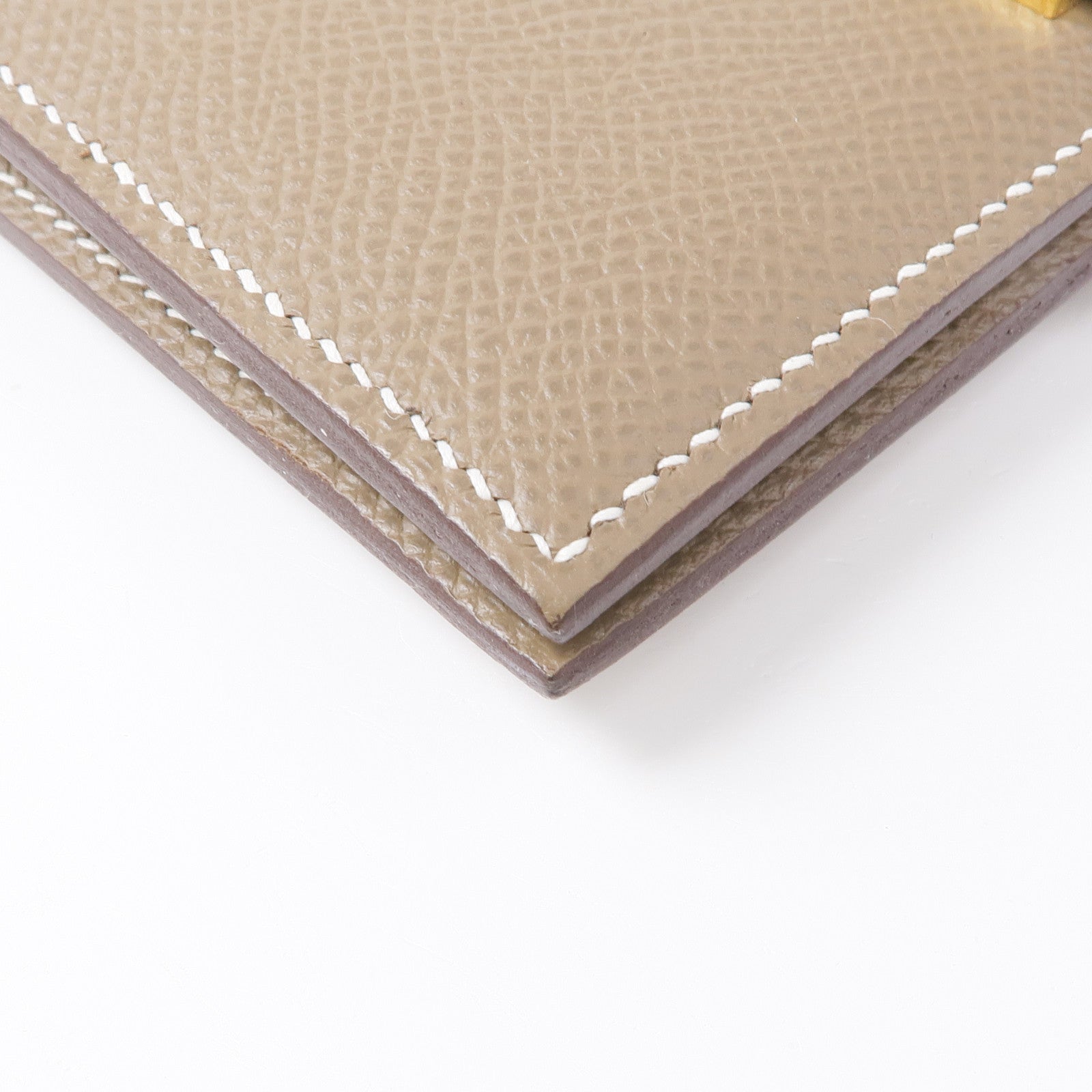 HERMES Epsom皮革Bearn Compact Wallet金扣錢包18 Etoupe