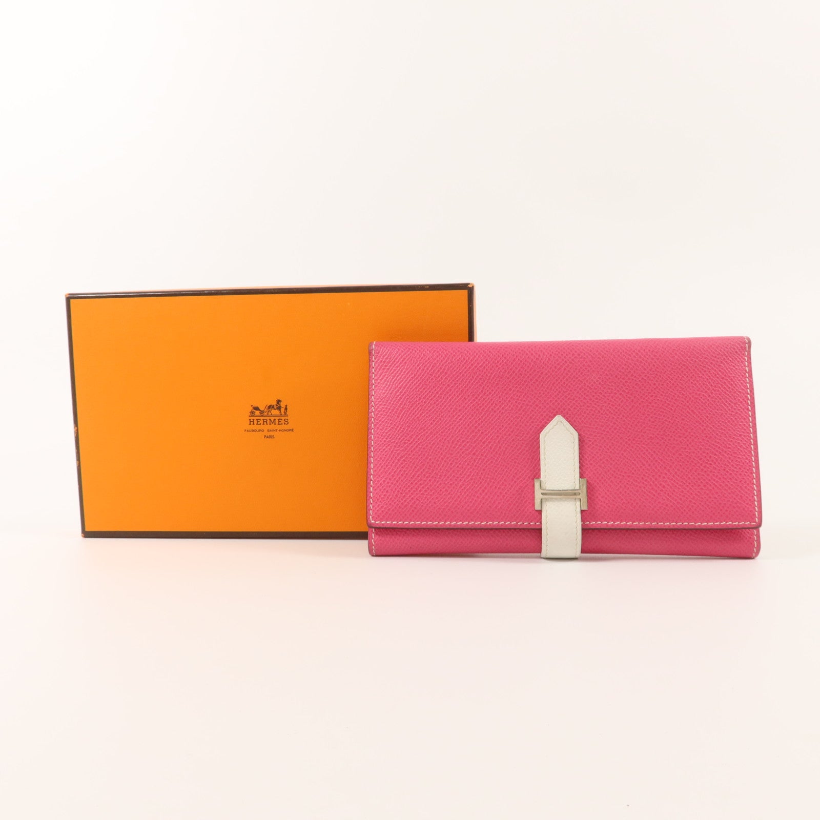 HERMES Epsom皮革Bearn Souffle Wallet長錢包Rose Tyrien/Craie