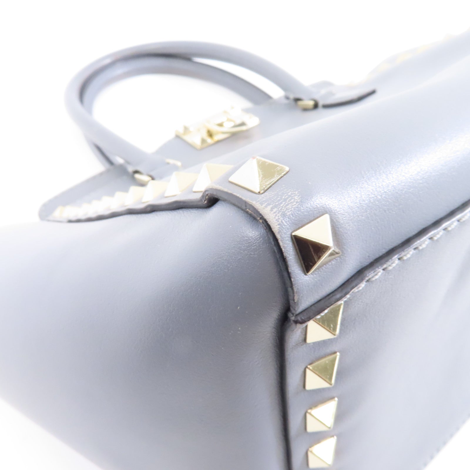 Valentino 【激減優惠】牛皮皮革Rockstud 2way Tote Bag金扣手挽肩背兩用袋灰色