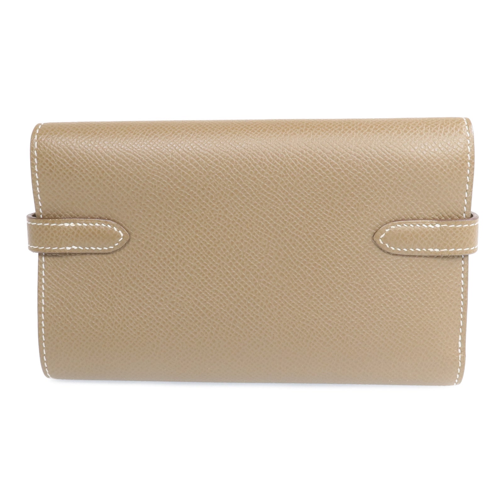 HERMES 【激減優惠】Epsom皮革Kelly Short Wallet金扣長錢包Etoupe