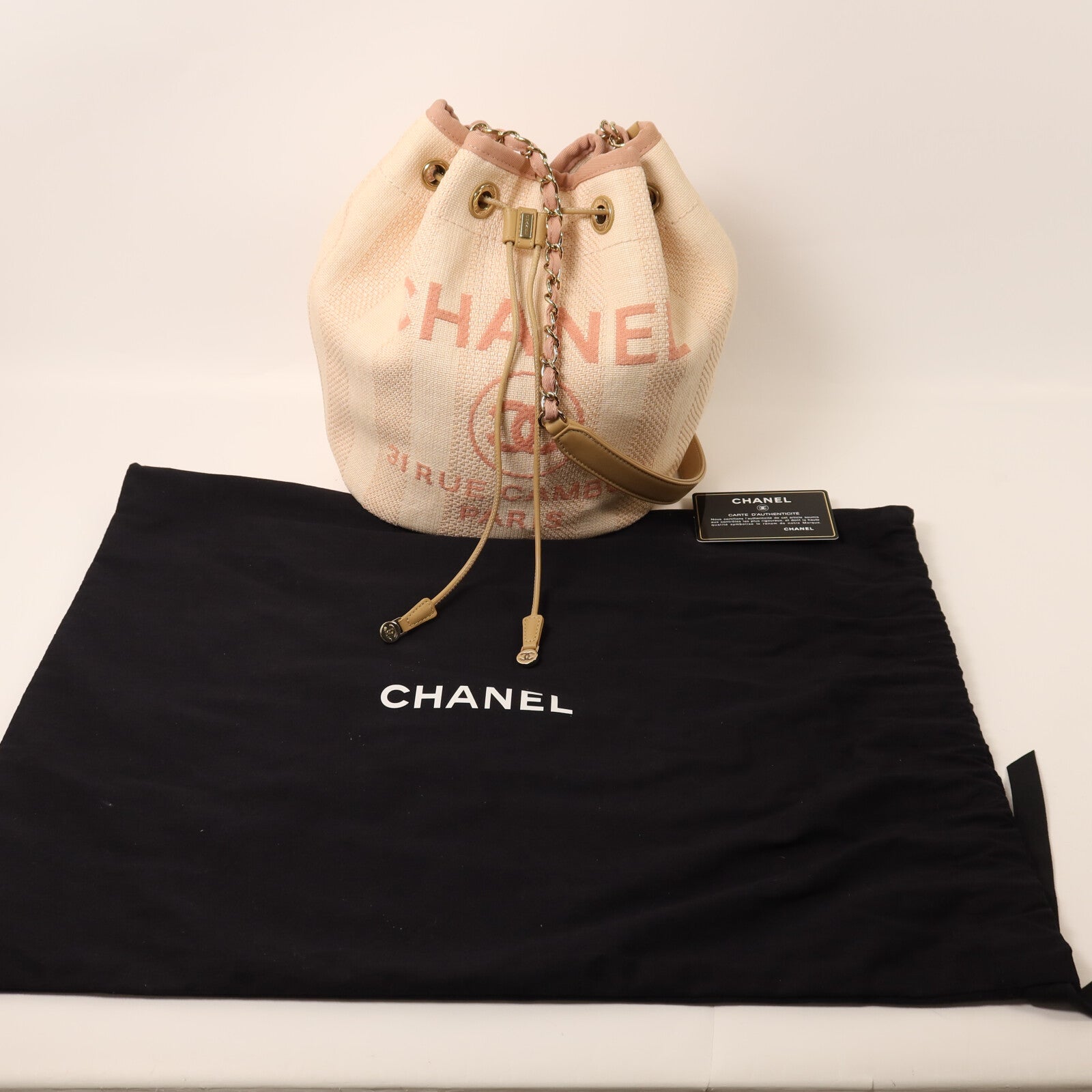 CHANEL 帆布Bucket Shoulder Bag鏈帶肩背袋