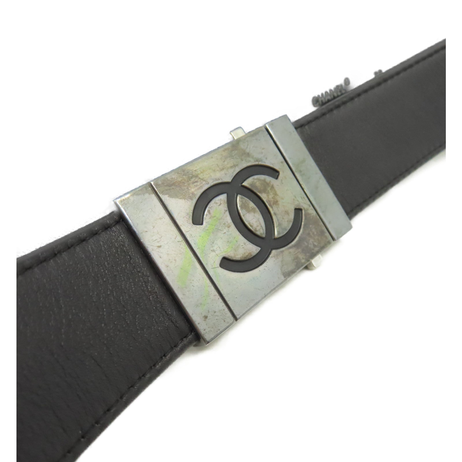 CHANEL 【激減優惠】金屬/牛皮皮革Belt銀扣皮帶黑色