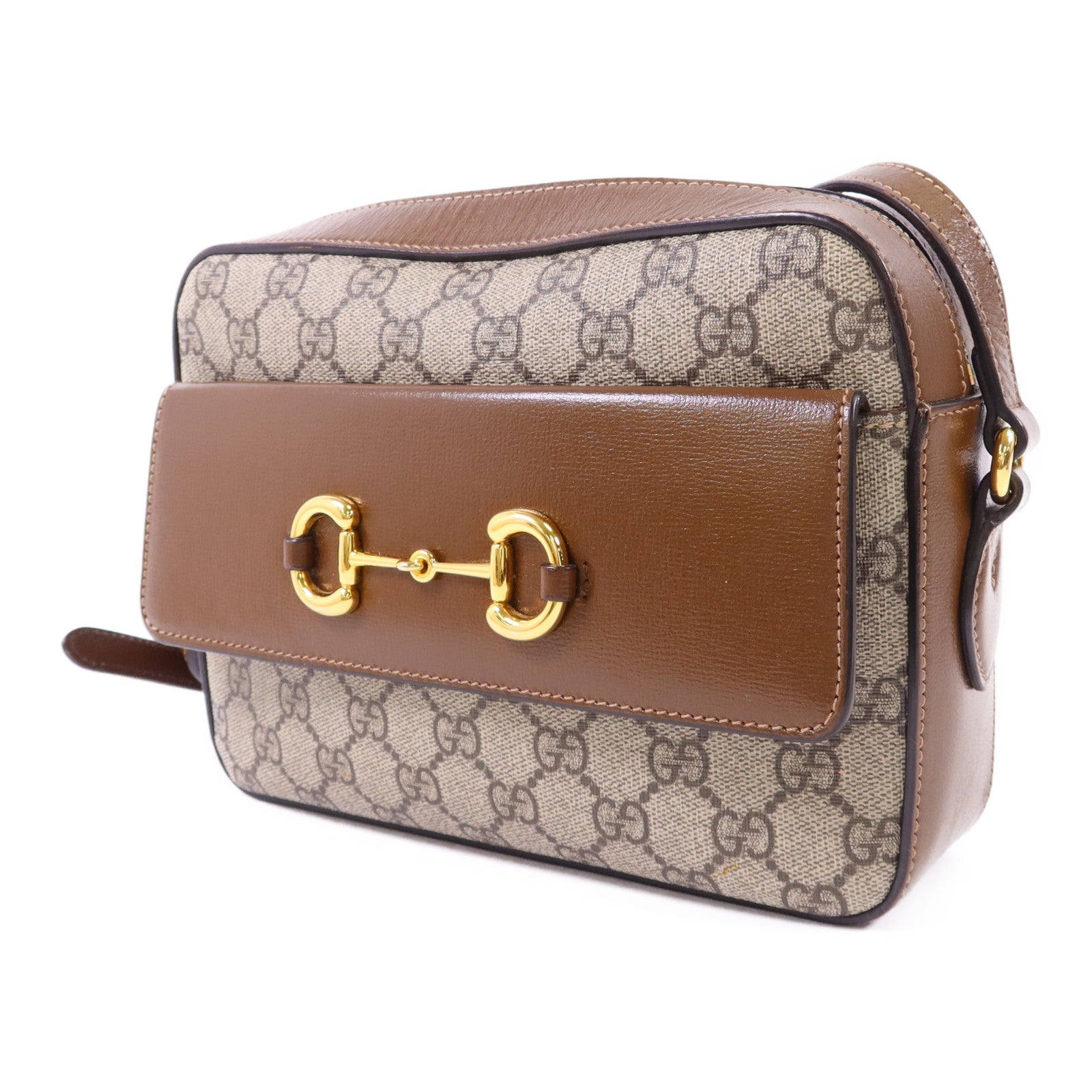 GUCCI 塗層帆布Horsebit 1955 Shoulder Bag金扣肩背袋