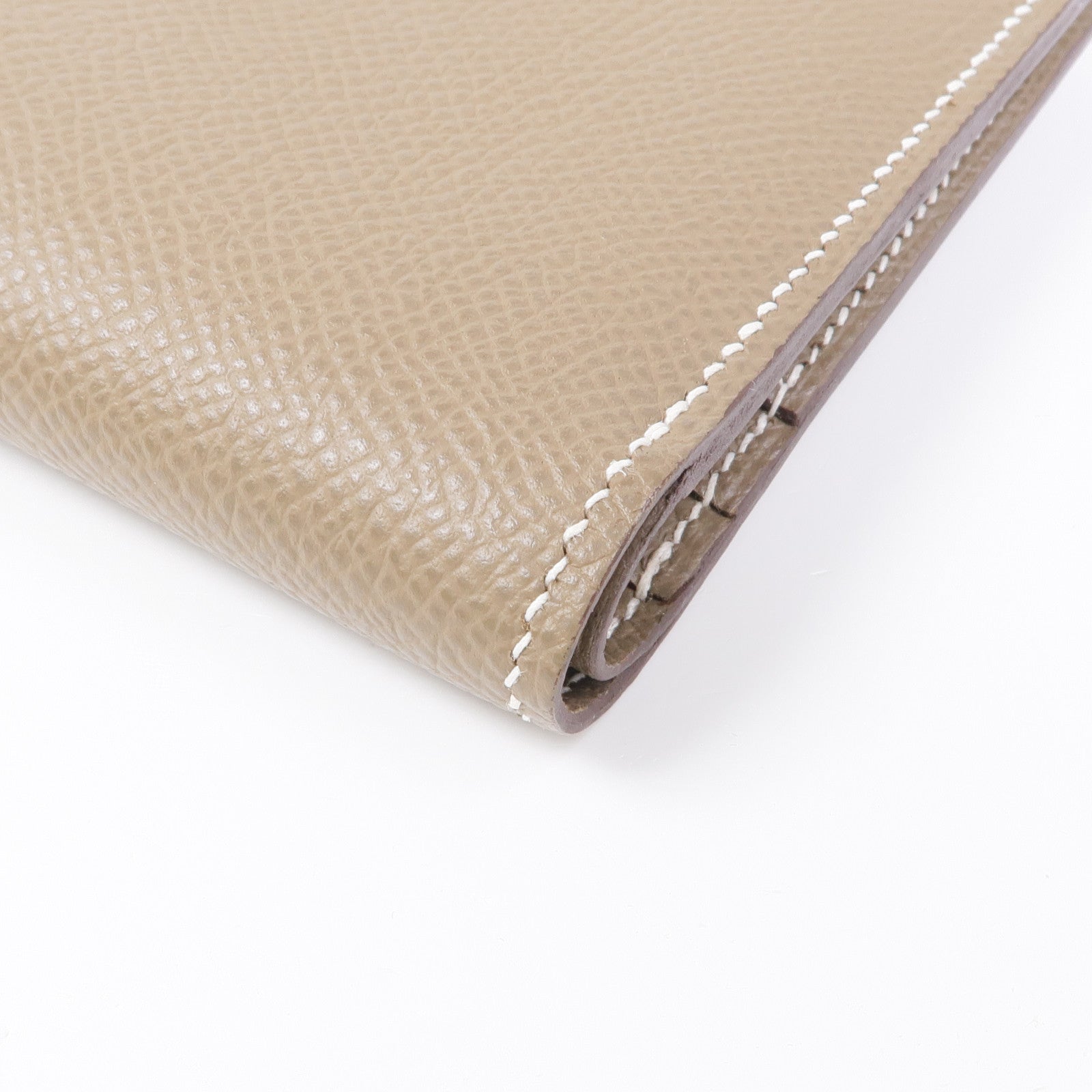 HERMES Epsom皮革Bearn Compact Wallet金扣錢包18 Etoupe