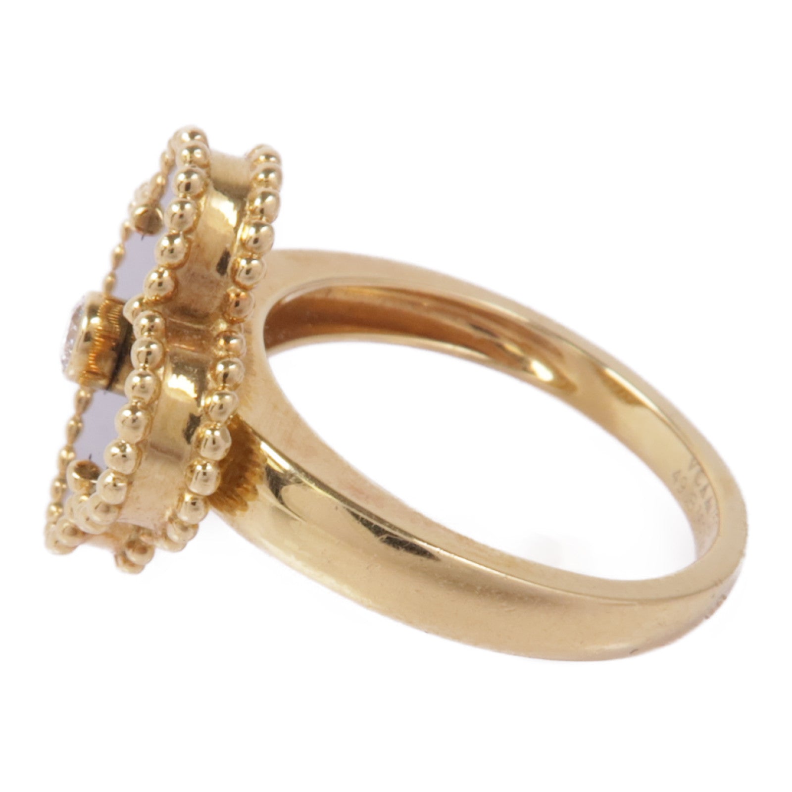 Van Cleef & Arpels 18K黃金Vintage Alhambra Ring縞瑪瑙/鑽石戒指#49/US#5