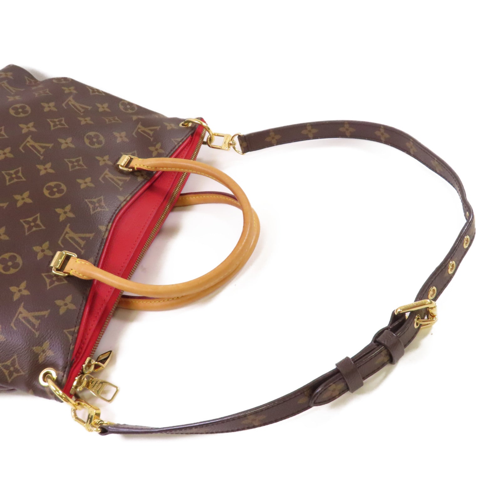 LOUIS VUITTON Monogram Pallas MM 2Way Shoulder Bag金扣手挽肩背兩用袋啡色/紅色