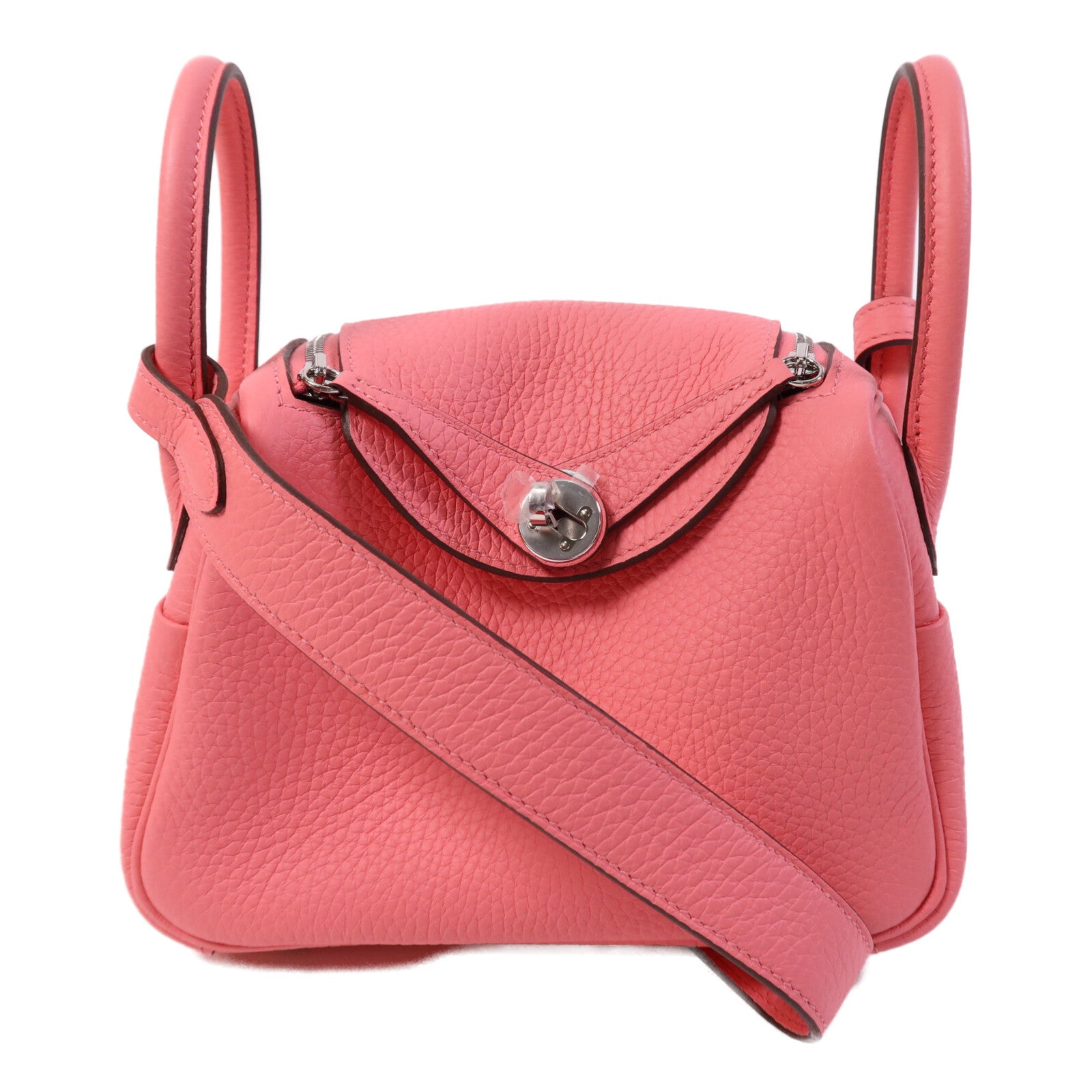 HERMES Clemence皮革Mini Lindy金扣手挽肩背兩用袋Rose Azalee