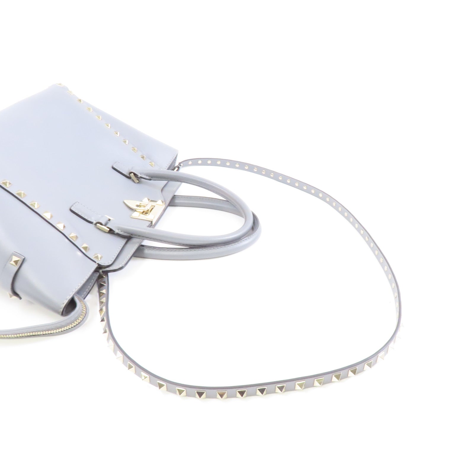 Valentino 【激減優惠】牛皮皮革Rockstud 2way Tote Bag金扣手挽肩背兩用袋灰色