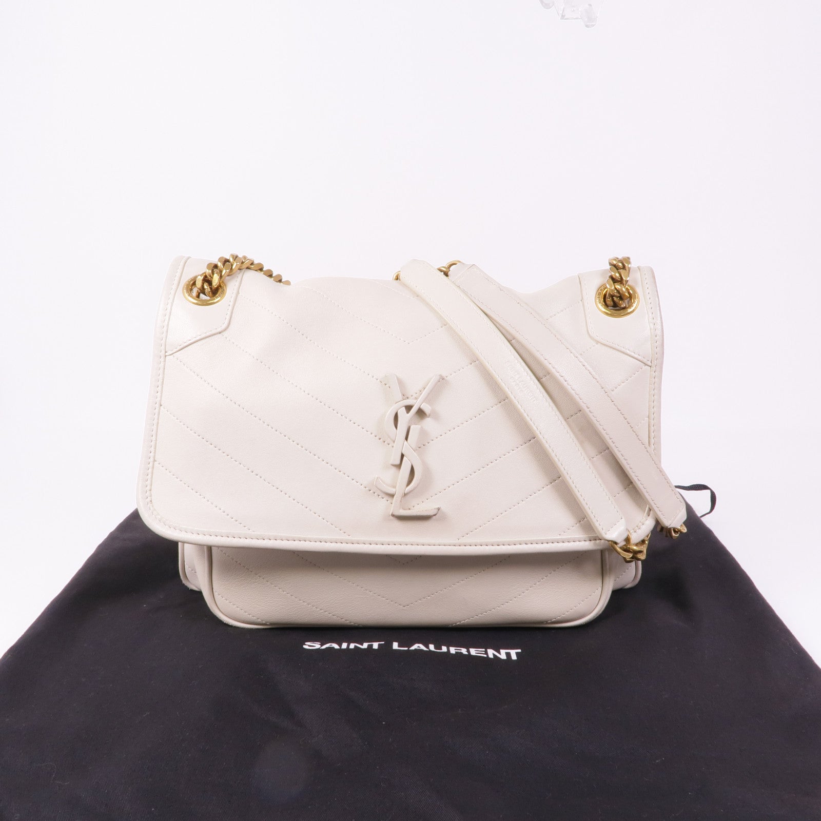 SAINT LAURENT 牛皮皮革Niki金扣鏈帶肩背袋