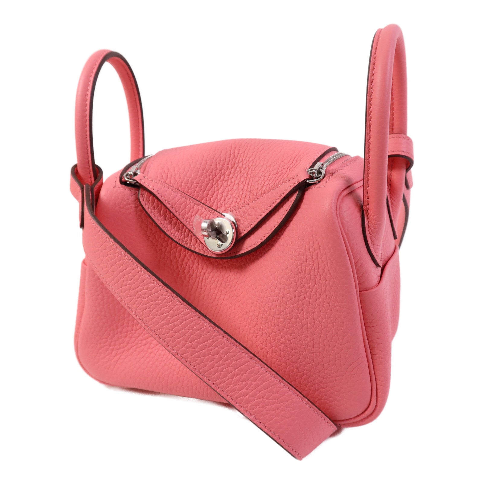 HERMES Clemence皮革Mini Lindy金扣手挽肩背兩用袋Rose Azalee